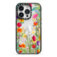 Wildflower iPhone 14 Pro Black Impact Case on Silver phone