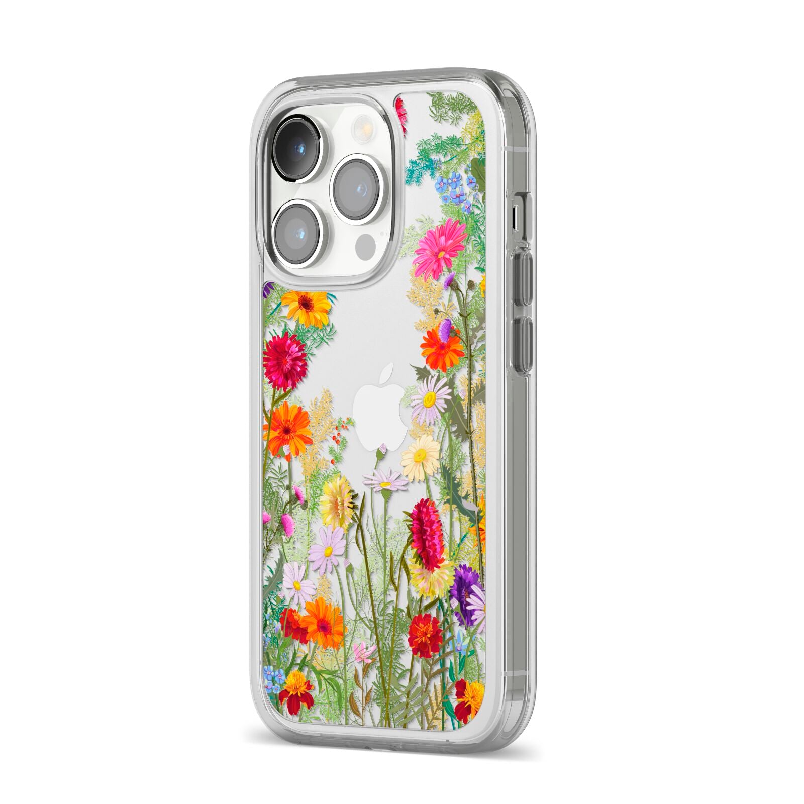 Wildflower iPhone 14 Pro Clear Tough Case Silver Angled Image