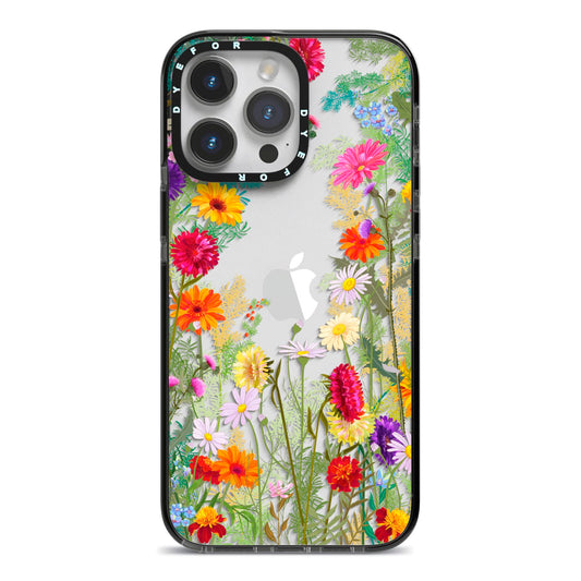 Wildflower iPhone 14 Pro Max Black Impact Case on Silver phone