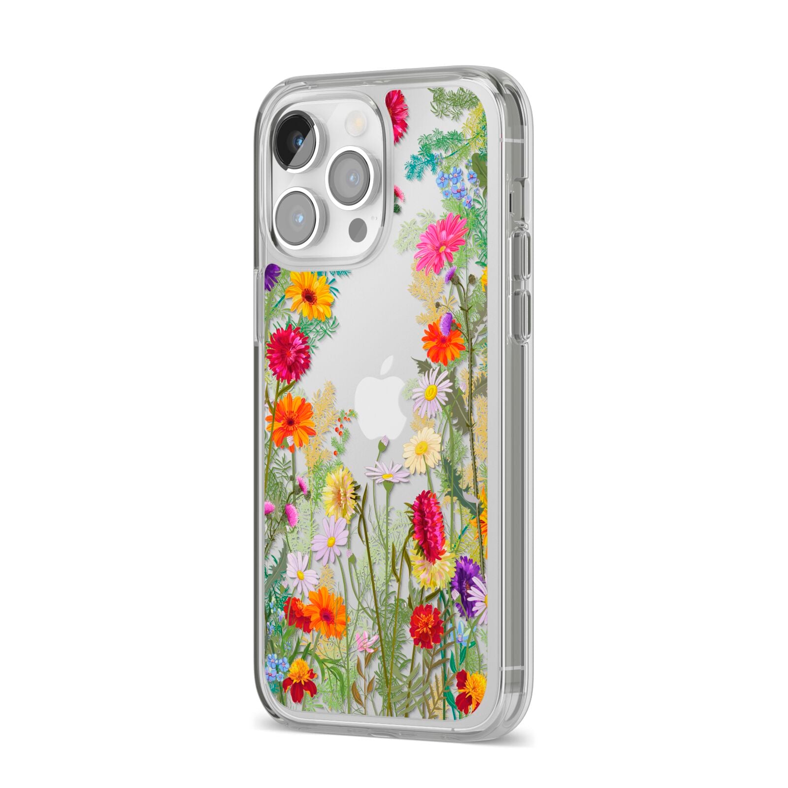 Wildflower iPhone 14 Pro Max Clear Tough Case Silver Angled Image