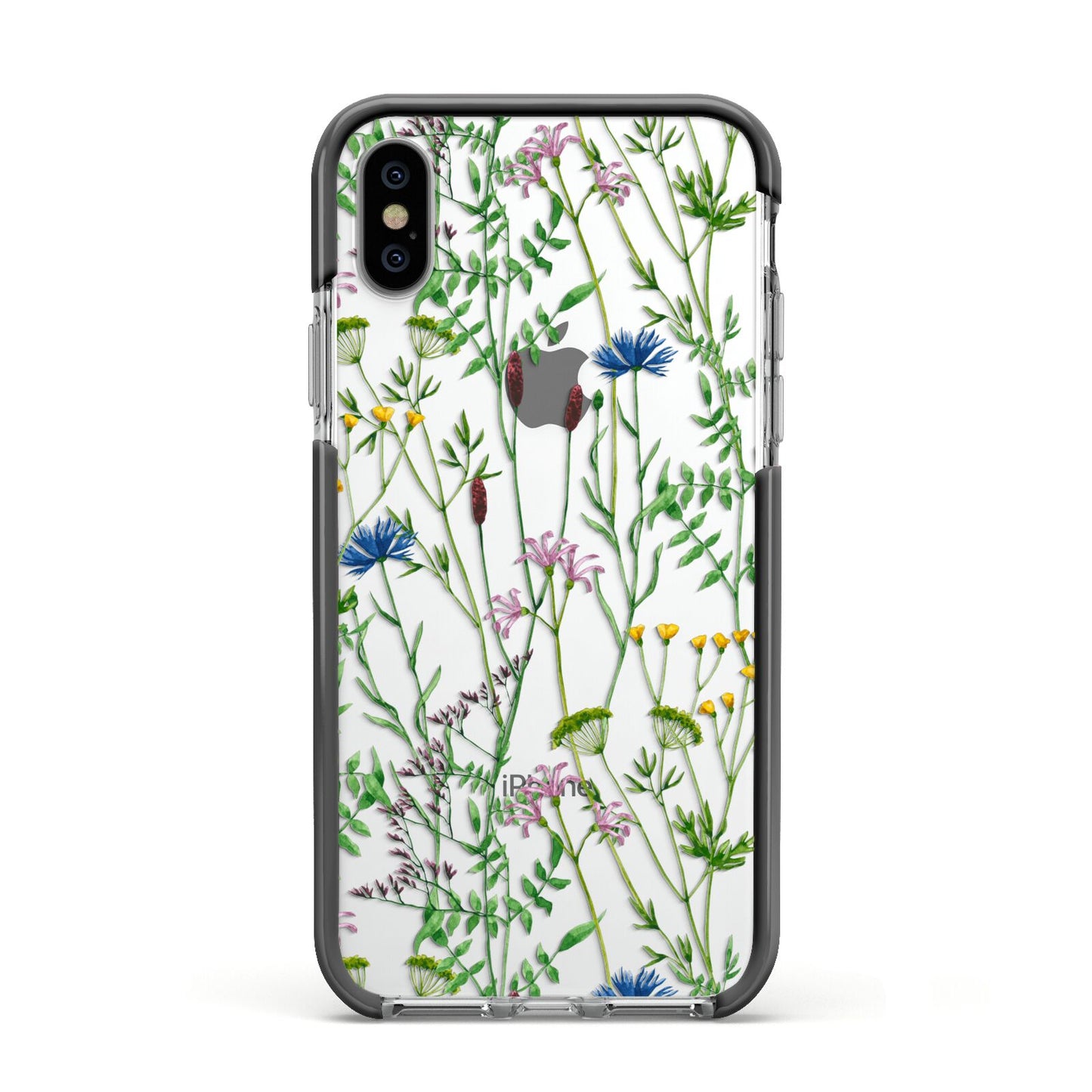 Wildflowers Apple iPhone Xs Impact Case Black Edge on Silver Phone