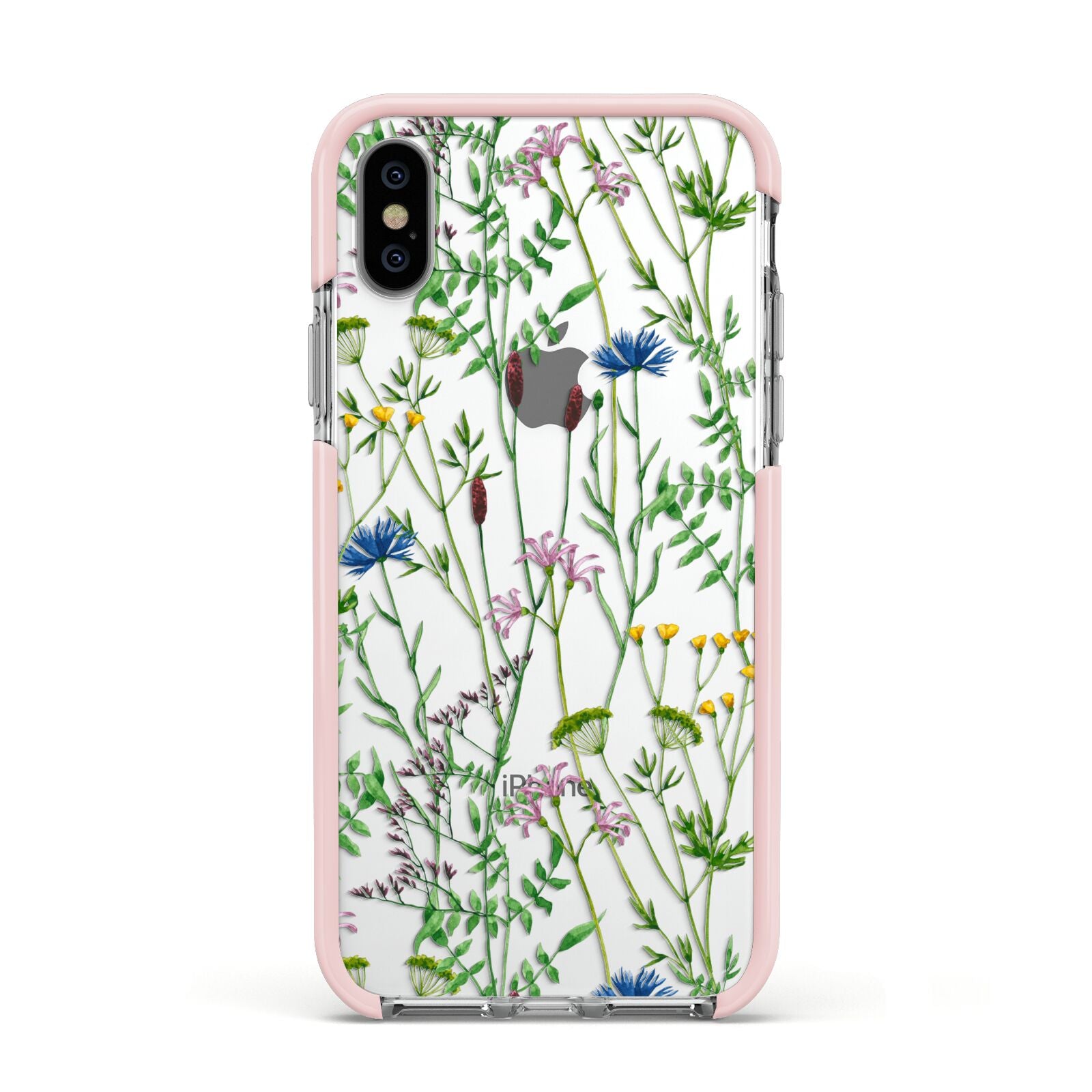 Wildflowers Apple iPhone Xs Impact Case Pink Edge on Silver Phone