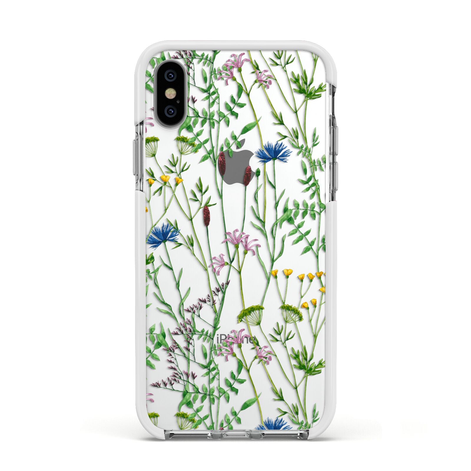 Wildflowers Apple iPhone Xs Impact Case White Edge on Silver Phone
