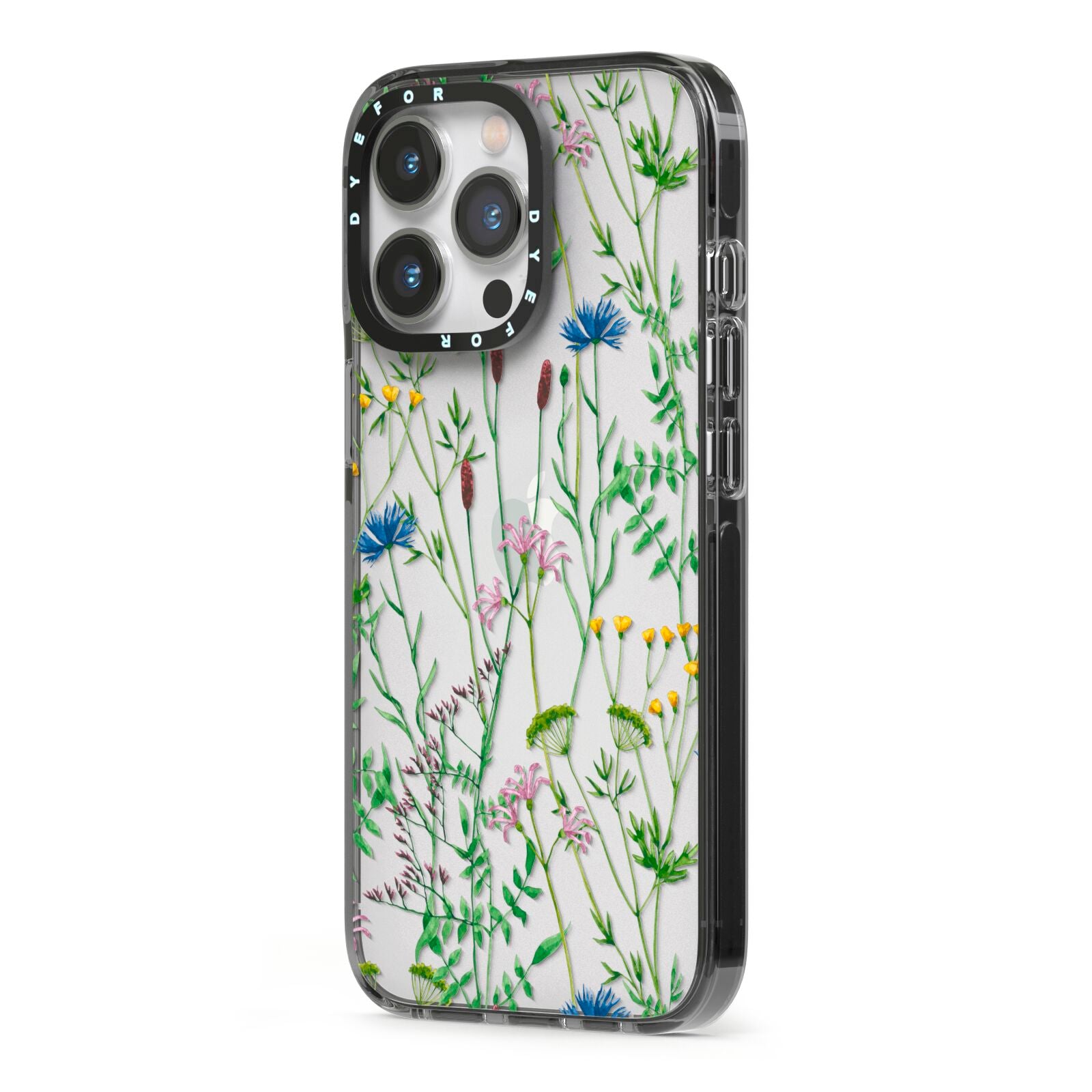 Wildflowers iPhone 13 Pro Black Impact Case Side Angle on Silver phone