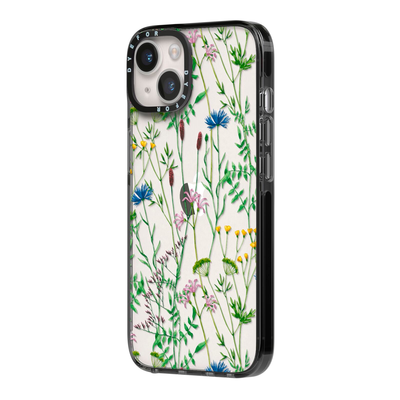 Wildflowers iPhone 14 Black Impact Case Side Angle on Silver phone