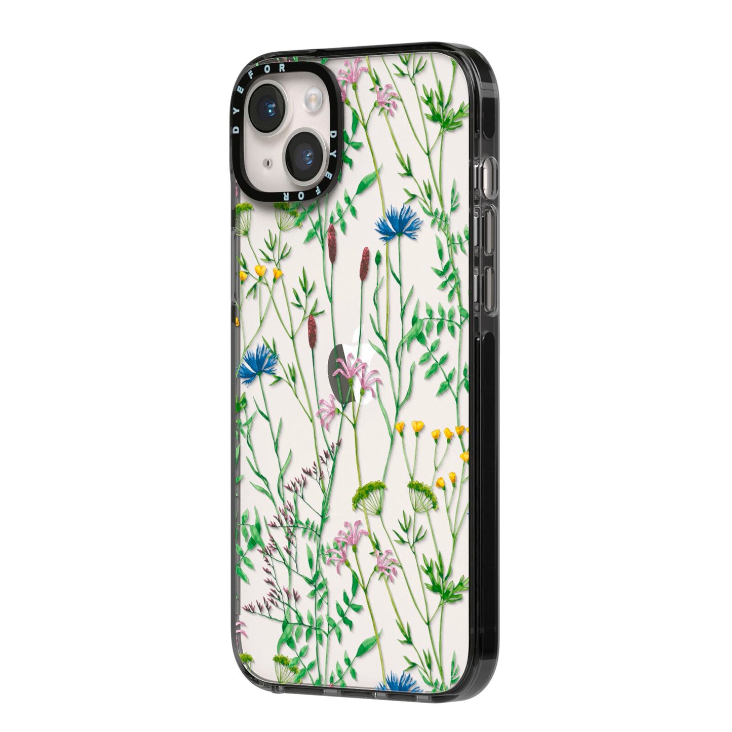 Wildflowers iPhone 14 Plus Black Impact Case Side Angle on Silver phone