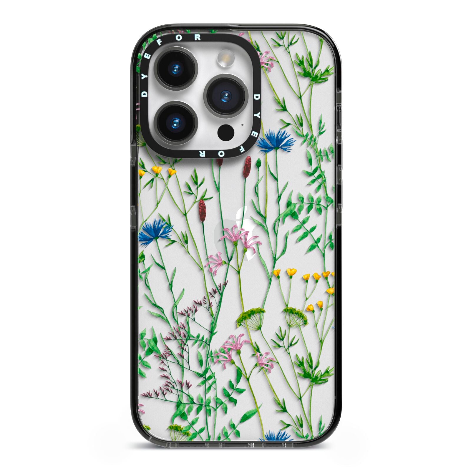 Wildflowers iPhone 14 Pro Black Impact Case on Silver phone