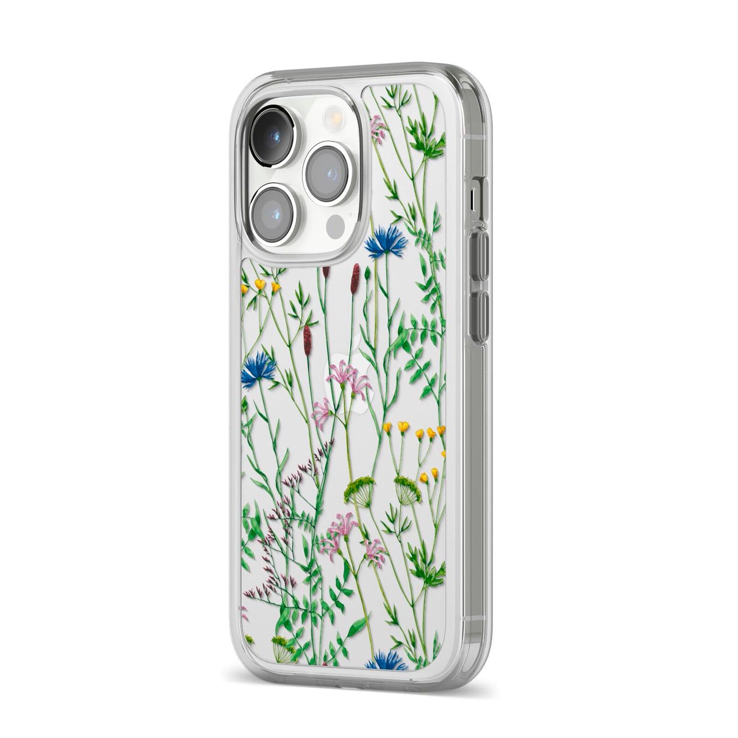 Wildflowers iPhone 14 Pro Clear Tough Case Silver Angled Image
