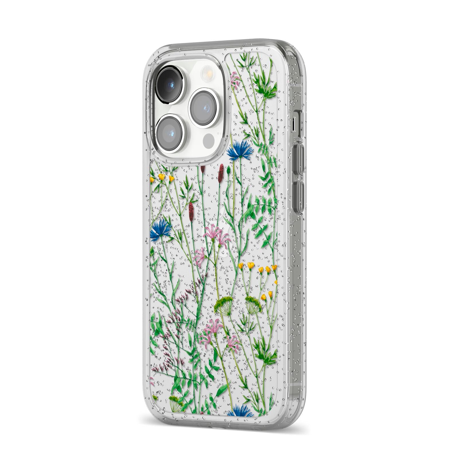 Wildflowers iPhone 14 Pro Glitter Tough Case Silver Angled Image