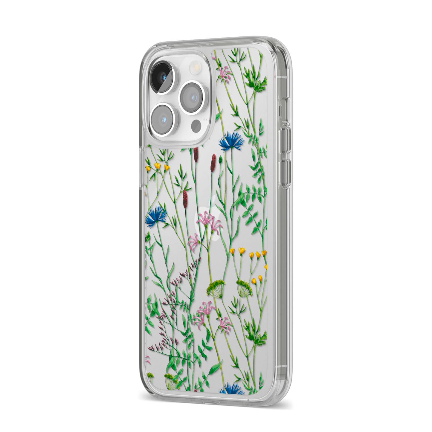 Wildflowers iPhone 14 Pro Max Clear Tough Case Silver Angled Image