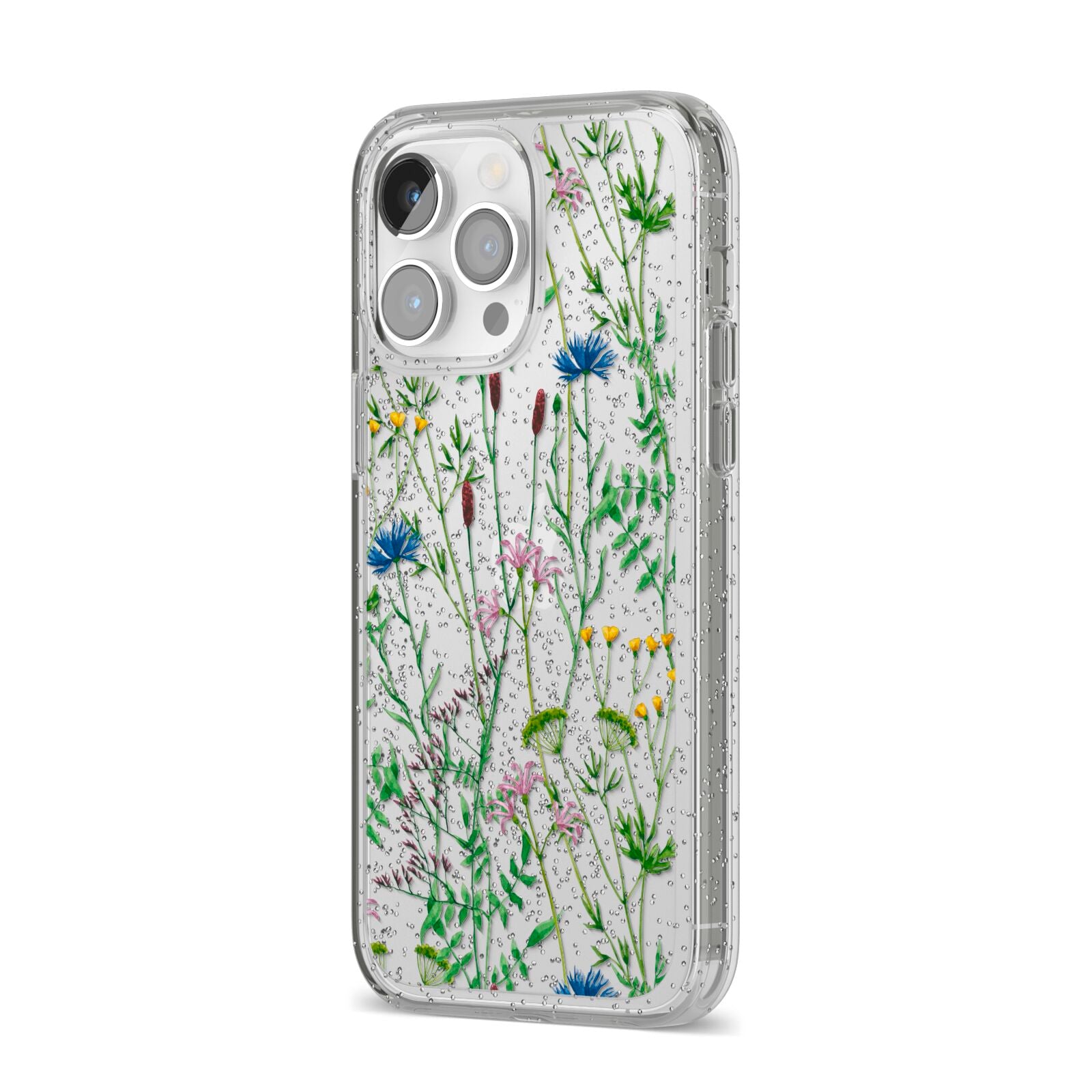 Wildflowers iPhone 14 Pro Max Glitter Tough Case Silver Angled Image
