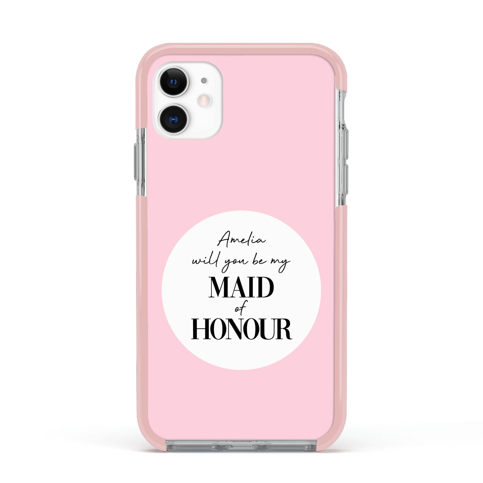Will You Be My Maid Of Honour Apple iPhone 11 in White with Pink Impact Case