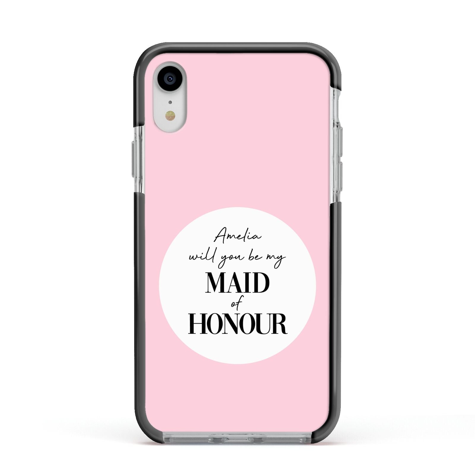Will You Be My Maid Of Honour Apple iPhone XR Impact Case Black Edge on Silver Phone