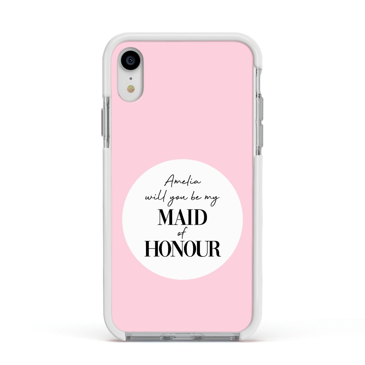 Will You Be My Maid Of Honour Apple iPhone XR Impact Case White Edge on Silver Phone