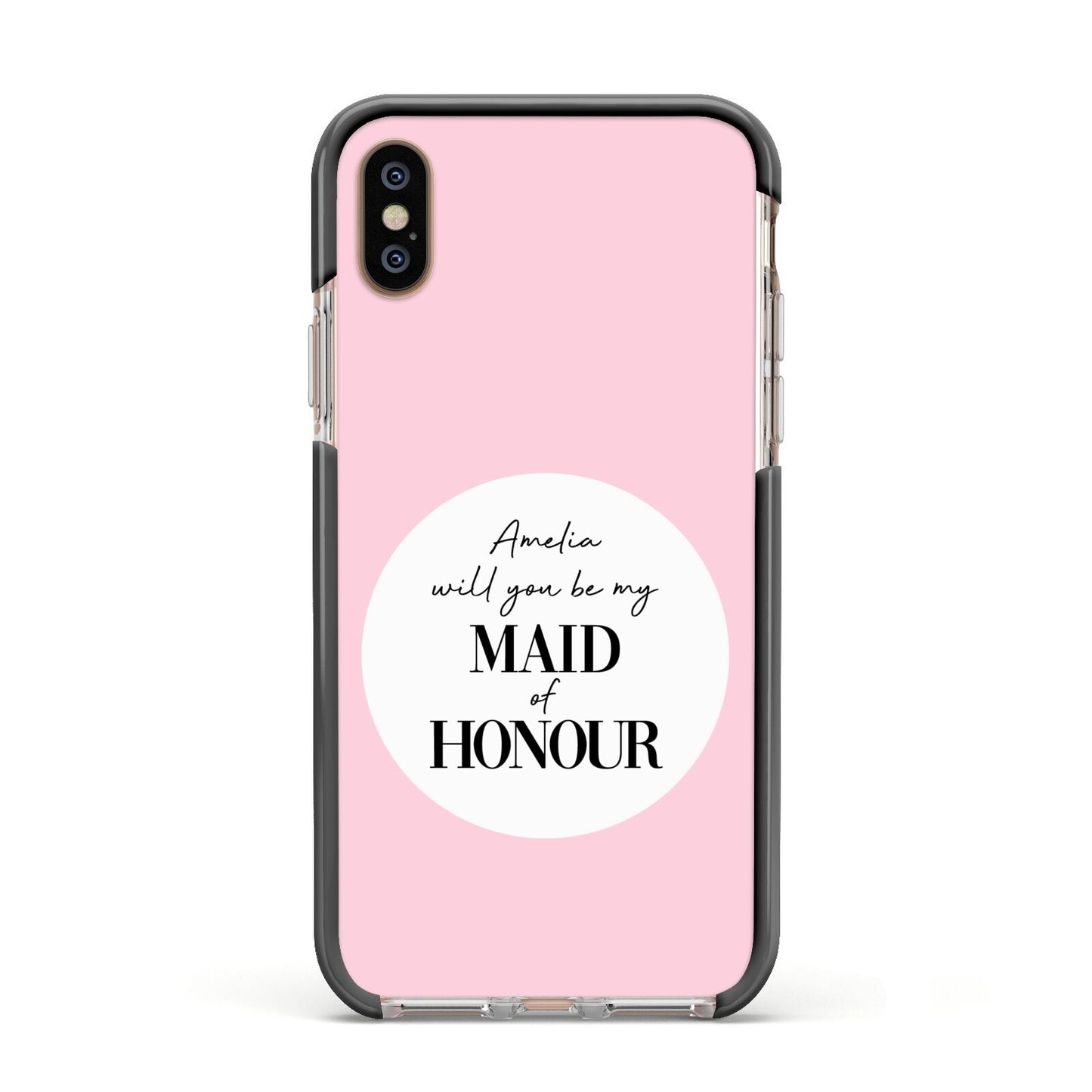 Will You Be My Maid Of Honour Apple iPhone Xs Impact Case Black Edge on Gold Phone