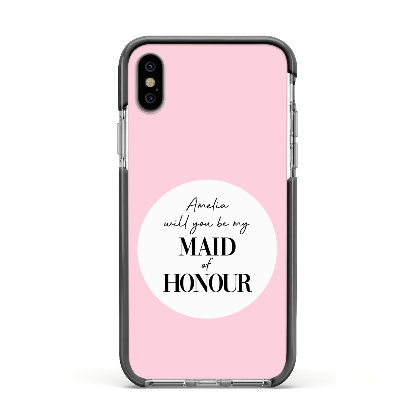 Will You Be My Maid Of Honour Apple iPhone Xs Impact Case Black Edge on Silver Phone