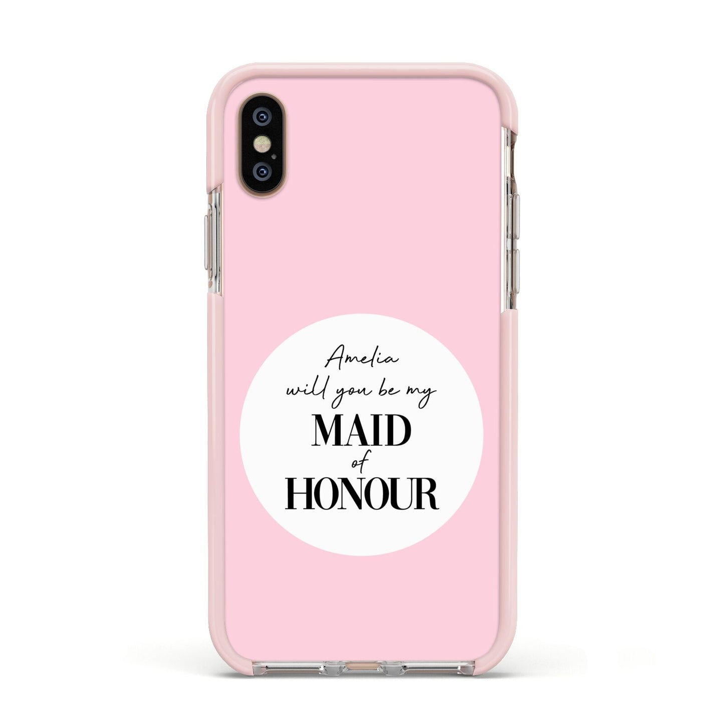 Will You Be My Maid Of Honour Apple iPhone Xs Impact Case Pink Edge on Gold Phone