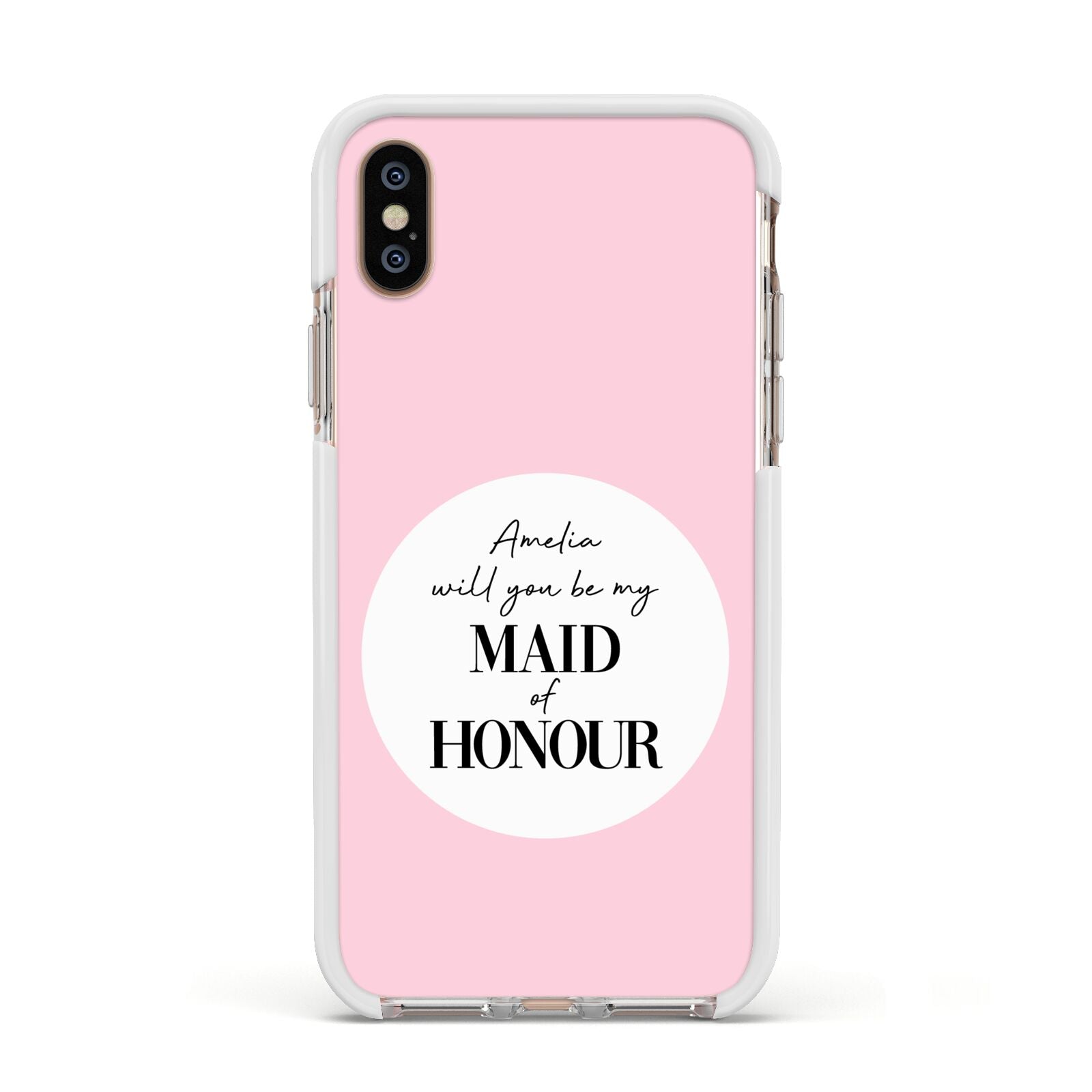 Will You Be My Maid Of Honour Apple iPhone Xs Impact Case White Edge on Gold Phone