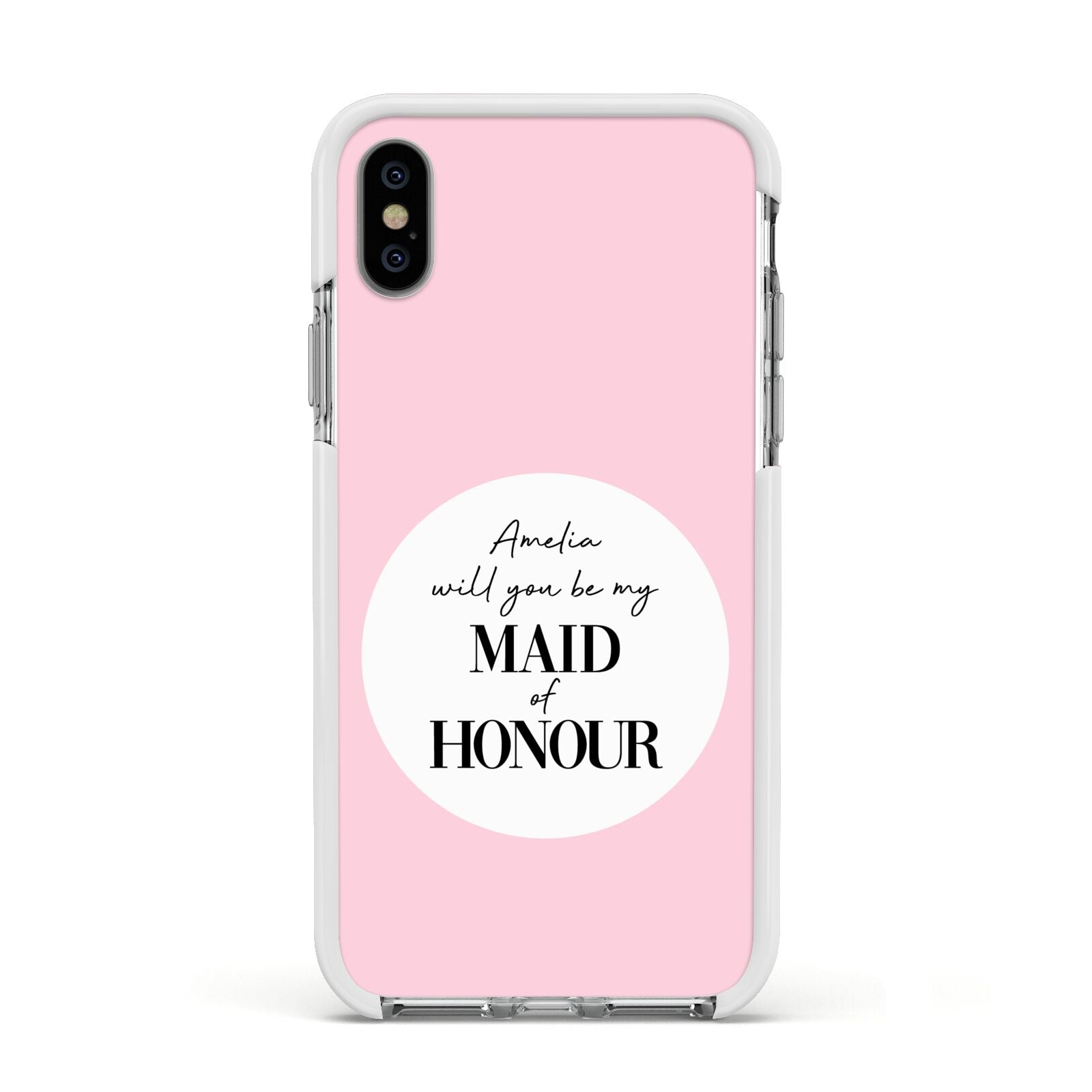 Will You Be My Maid Of Honour Apple iPhone Xs Impact Case White Edge on Silver Phone