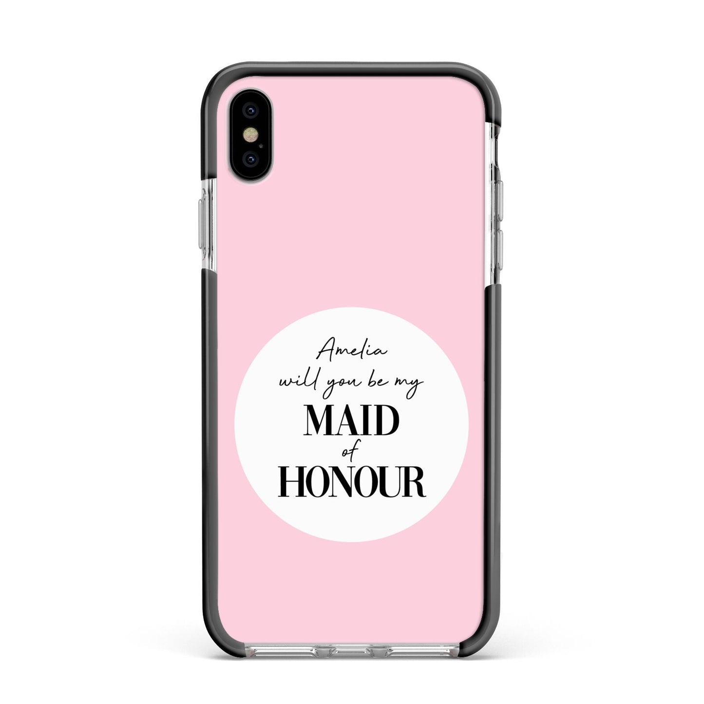 Will You Be My Maid Of Honour Apple iPhone Xs Max Impact Case Black Edge on Silver Phone
