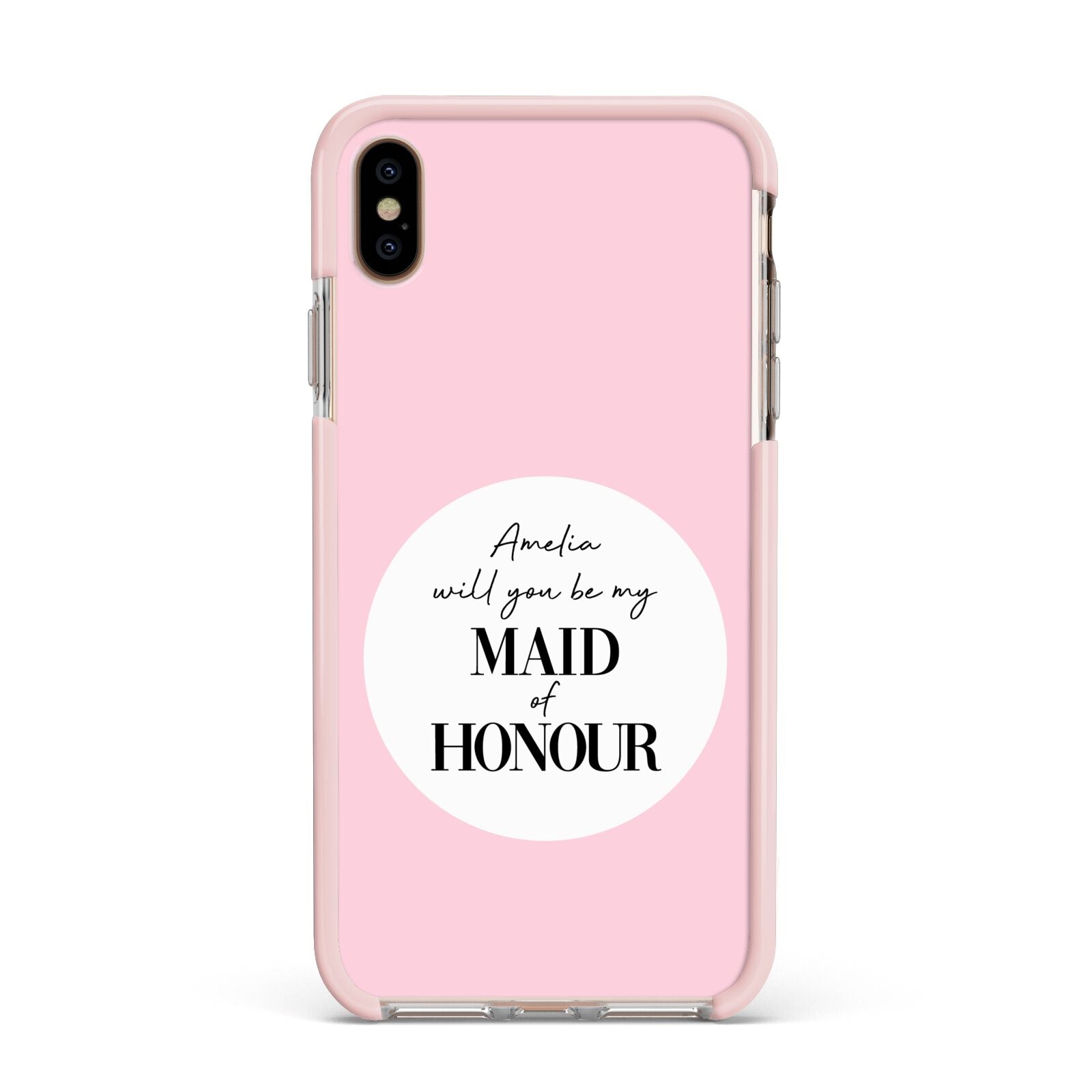 Will You Be My Maid Of Honour Apple iPhone Xs Max Impact Case Pink Edge on Gold Phone