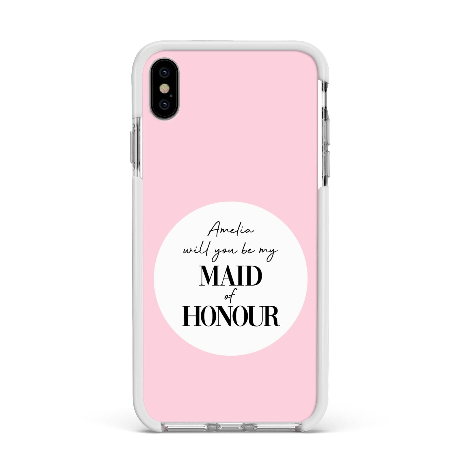 Will You Be My Maid Of Honour Apple iPhone Xs Max Impact Case White Edge on Silver Phone