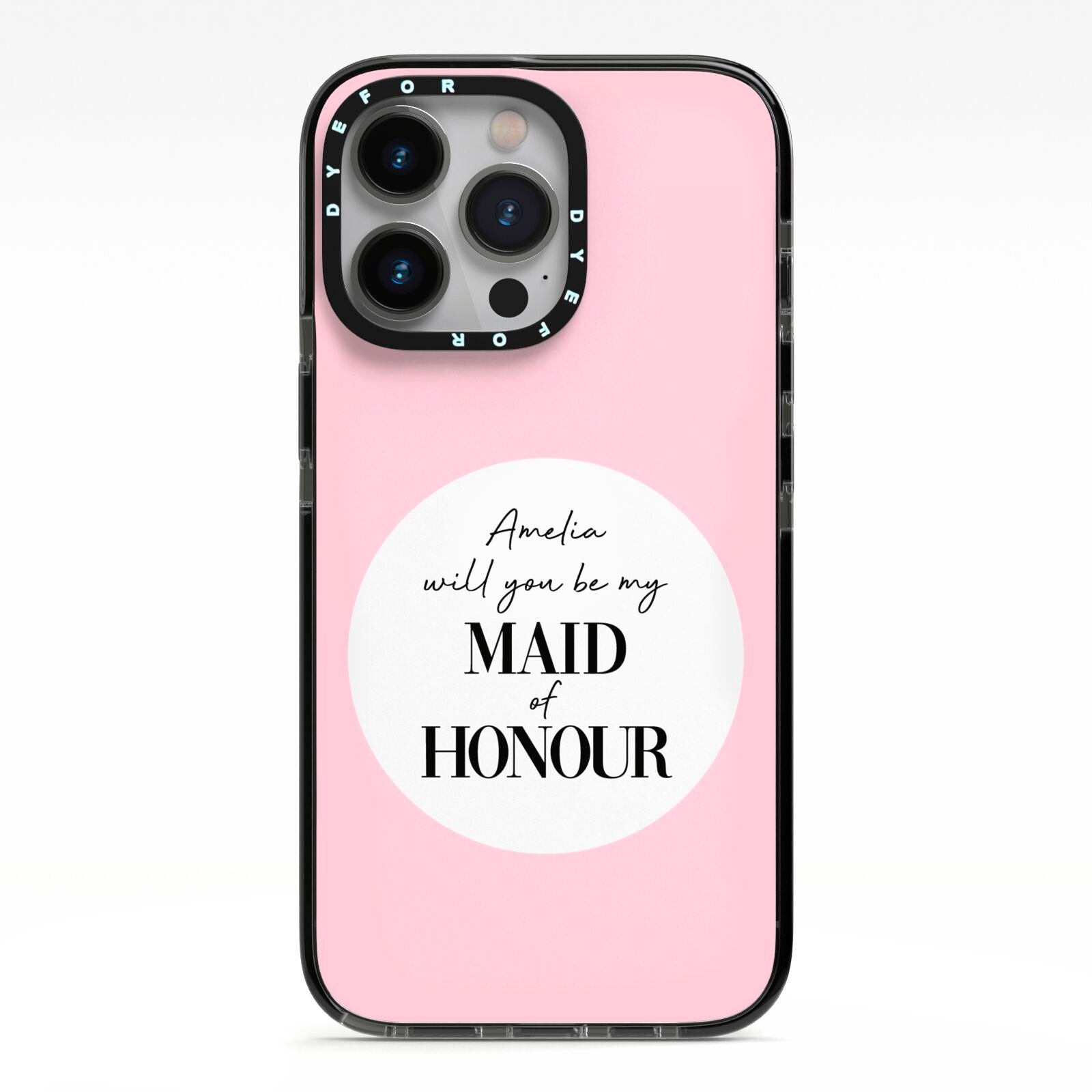 Will You Be My Maid Of Honour iPhone 13 Pro Black Impact Case on Silver phone