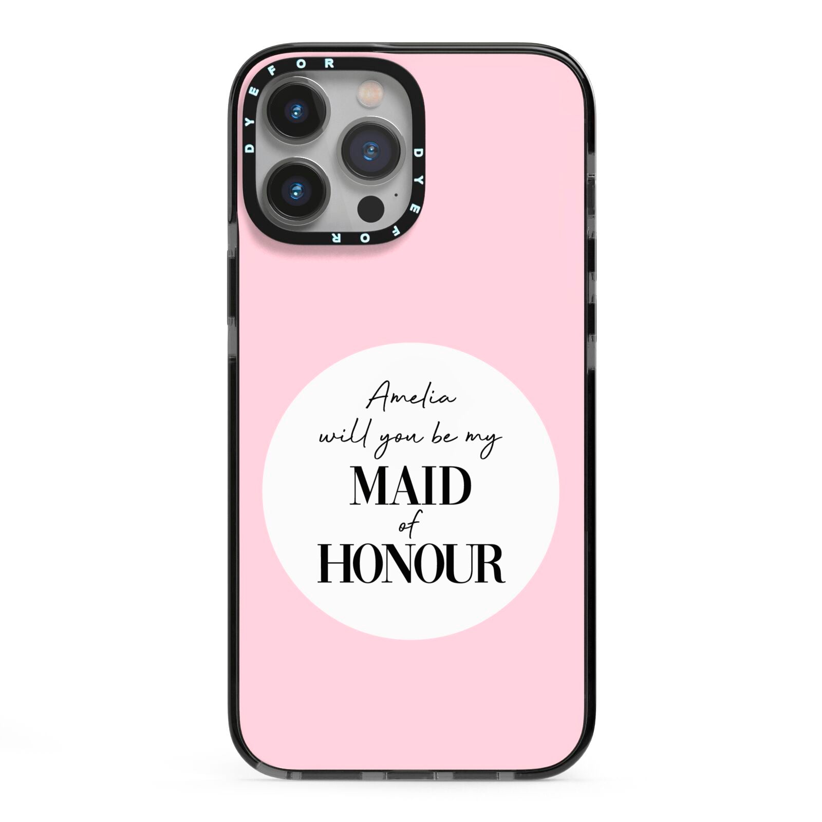 Will You Be My Maid Of Honour iPhone 13 Pro Max Black Impact Case on Silver phone