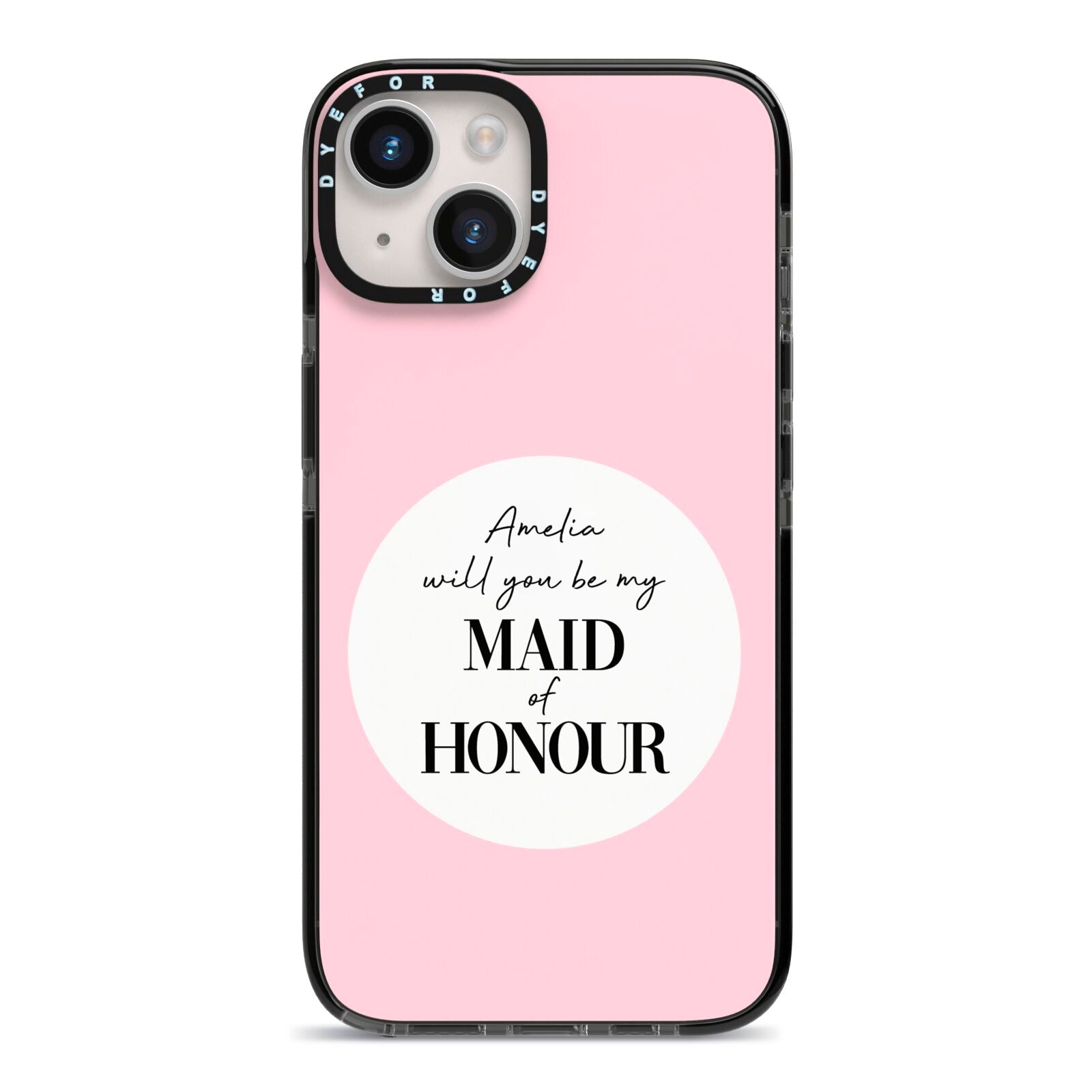 Will You Be My Maid Of Honour iPhone 14 Black Impact Case on Silver phone