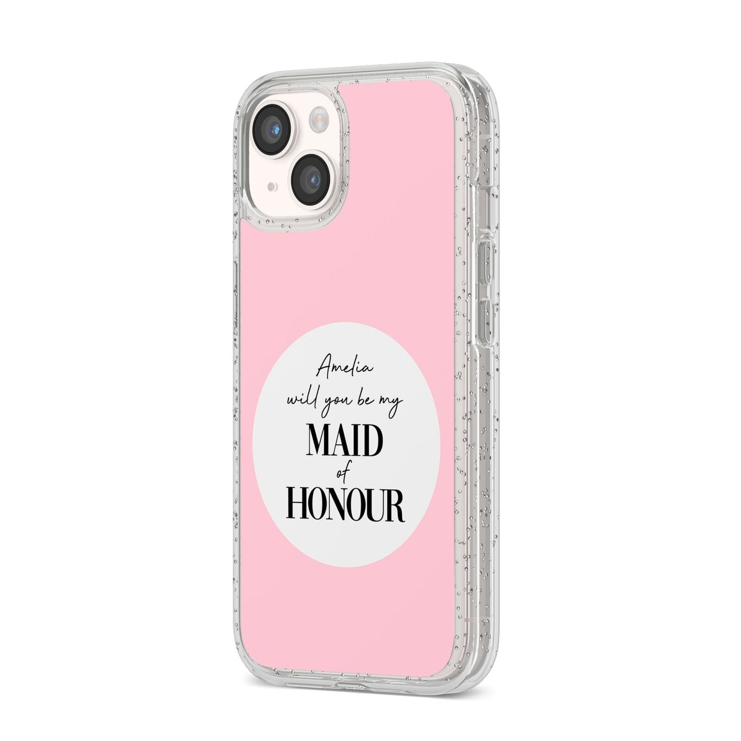 Will You Be My Maid Of Honour iPhone 14 Glitter Tough Case Starlight Angled Image