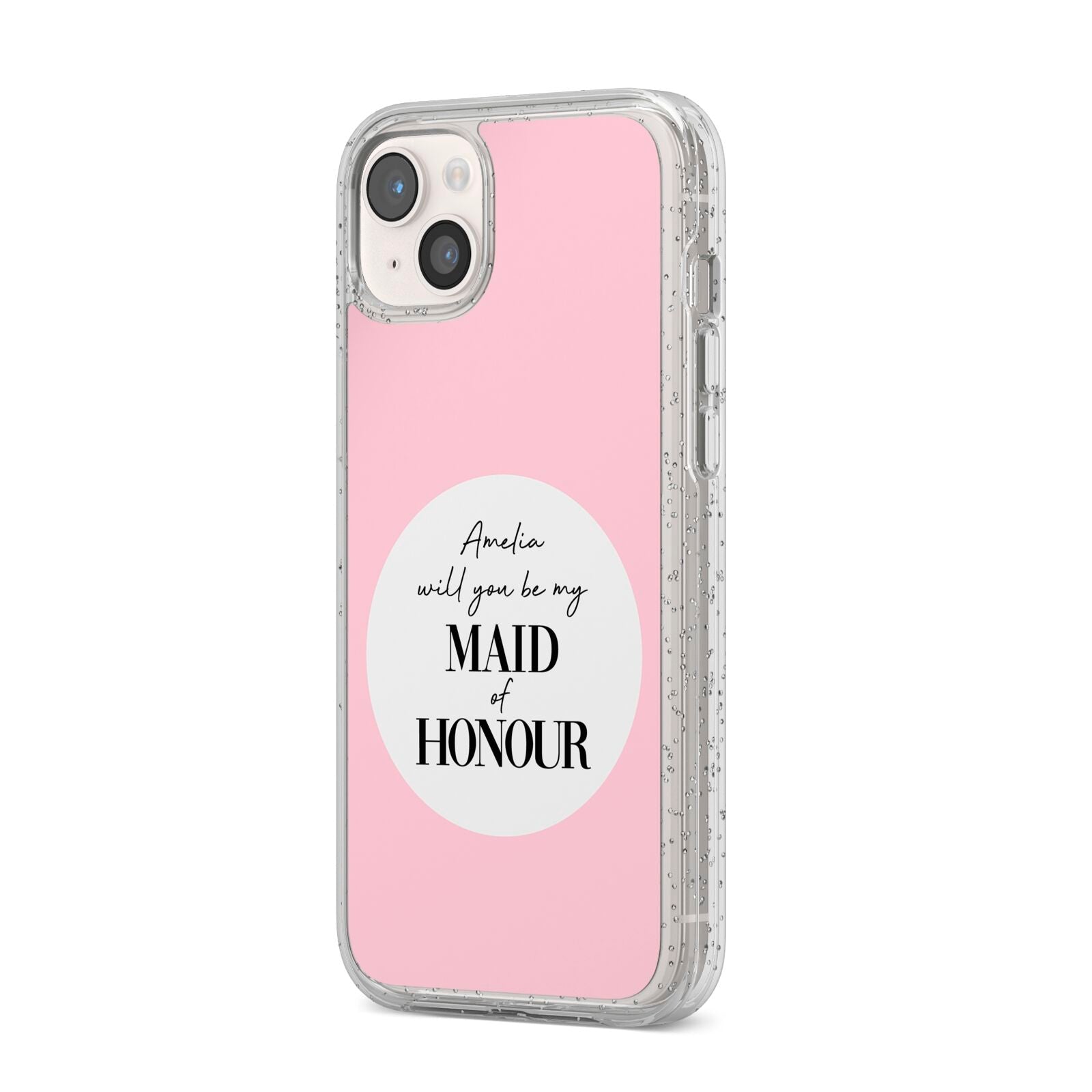 Will You Be My Maid Of Honour iPhone 14 Plus Glitter Tough Case Starlight Angled Image