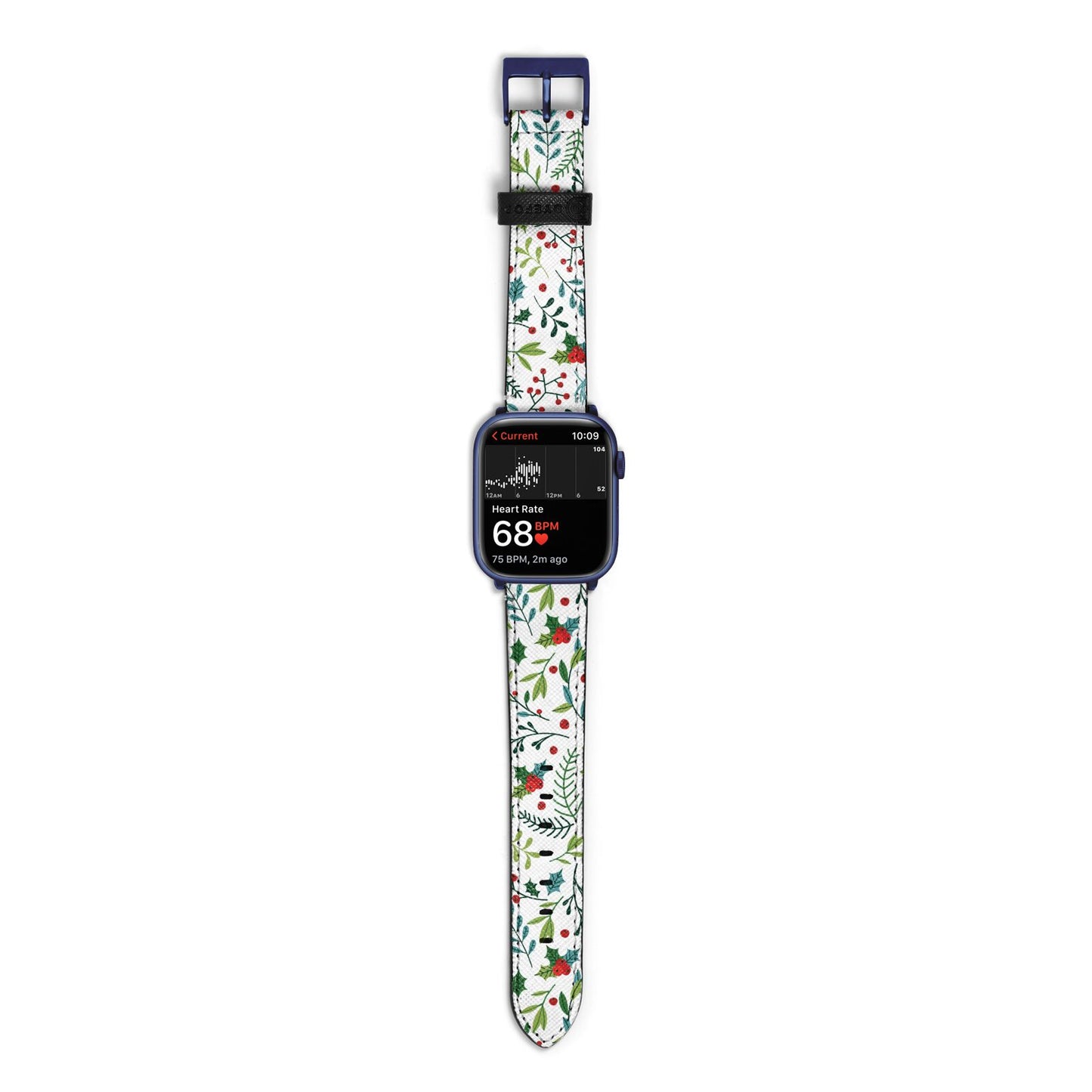 Winter Floral Apple Watch Strap Size 38mm with Blue Hardware