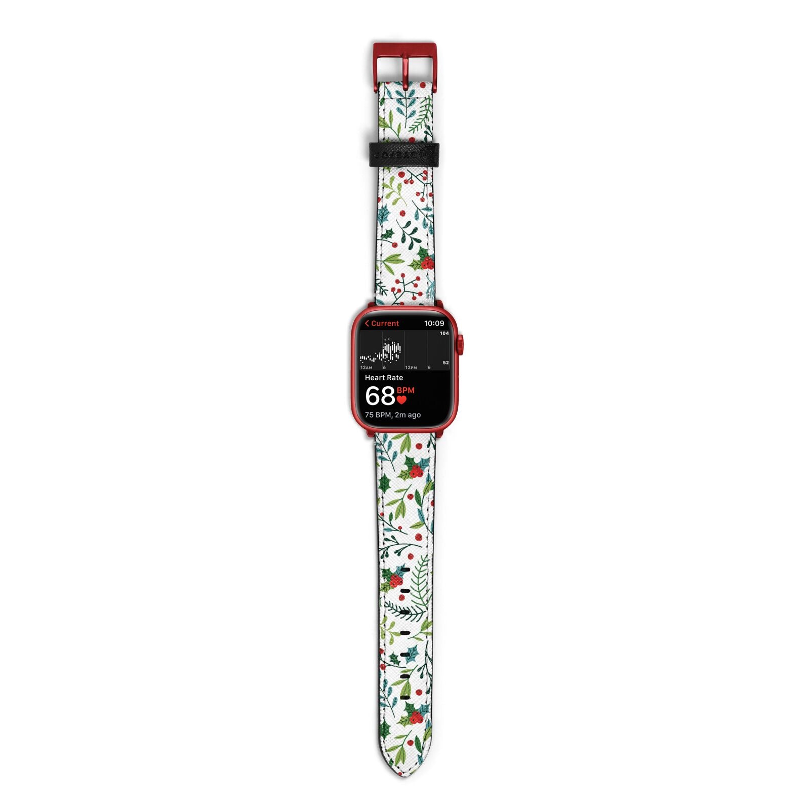 Winter Floral Apple Watch Strap Size 38mm with Red Hardware