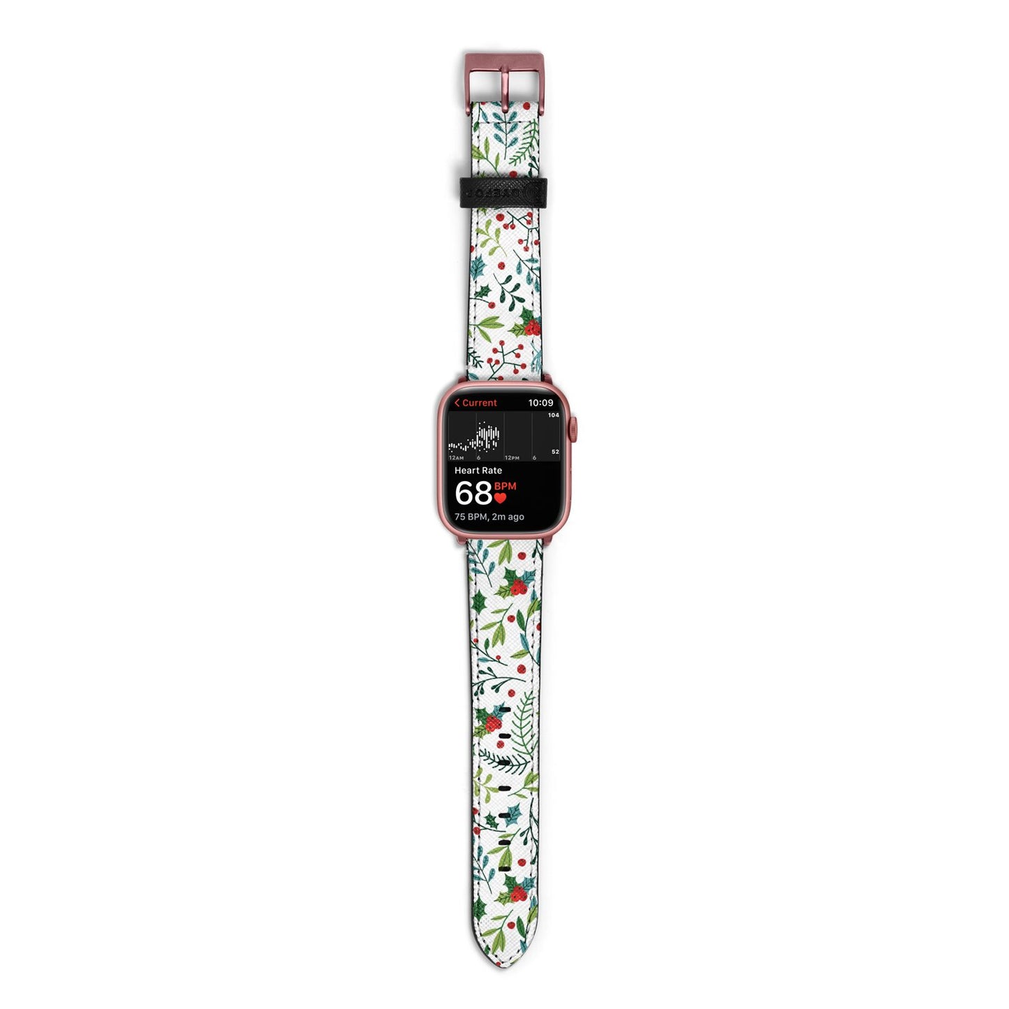 Winter Floral Apple Watch Strap Size 38mm with Rose Gold Hardware