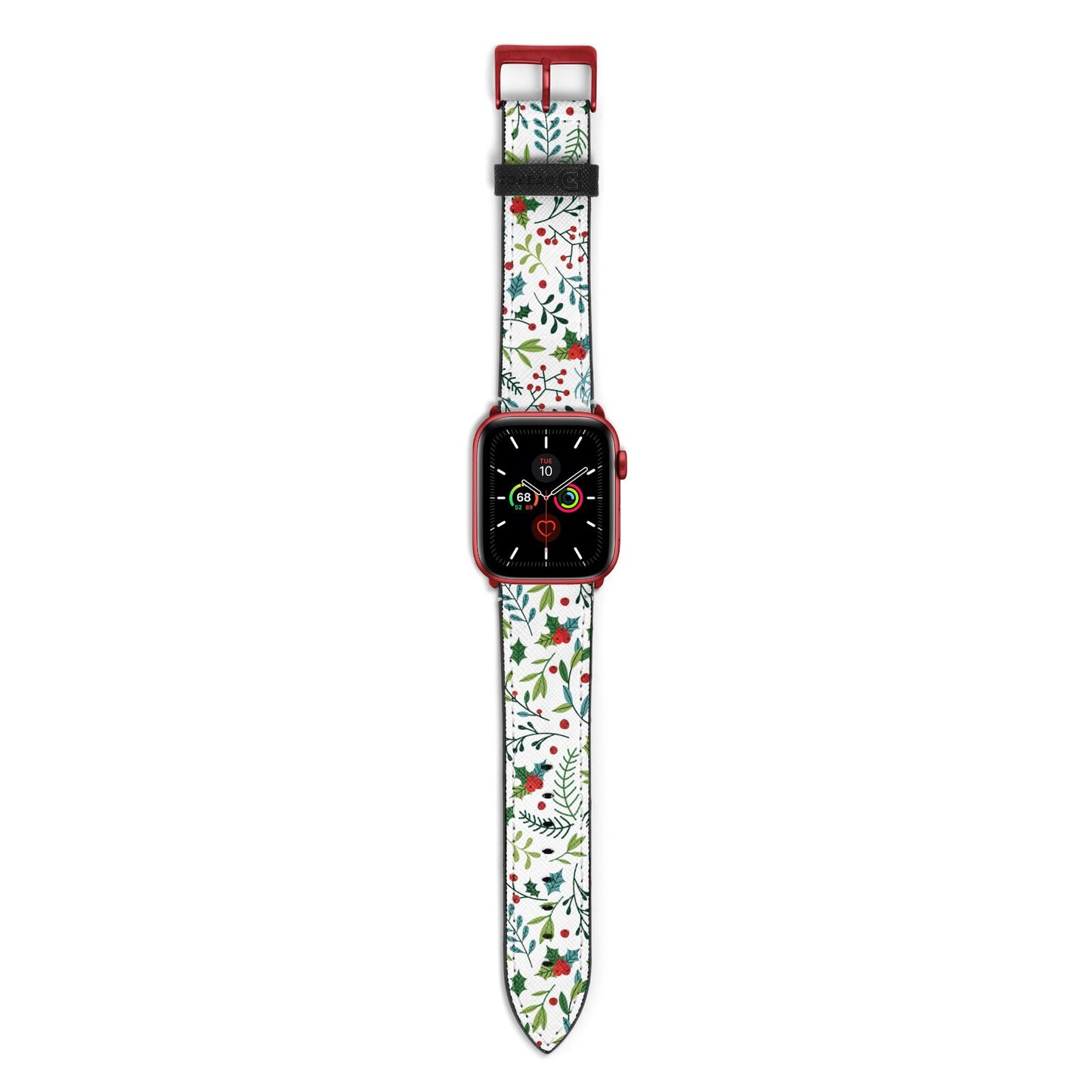 Winter Floral Apple Watch Strap with Red Hardware