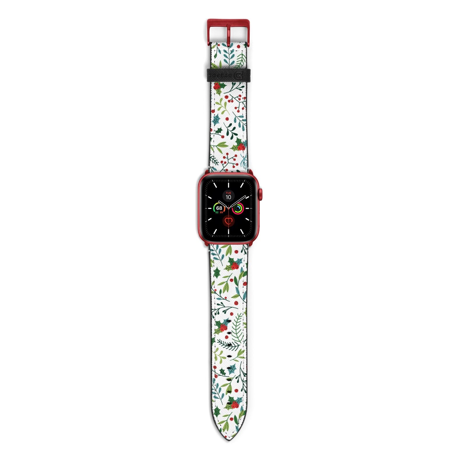 Winter Floral Apple Watch Strap with Red Hardware
