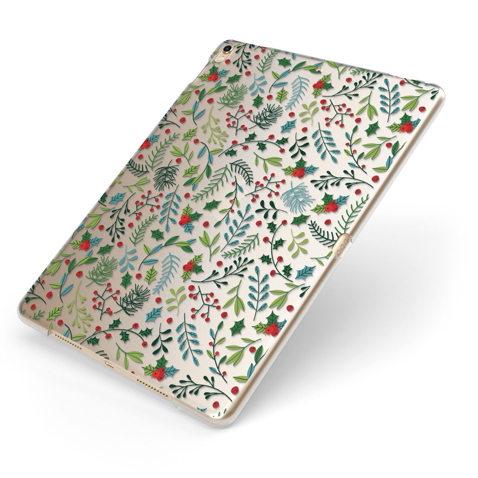 Winter Floral Apple iPad Case on Gold iPad Side View