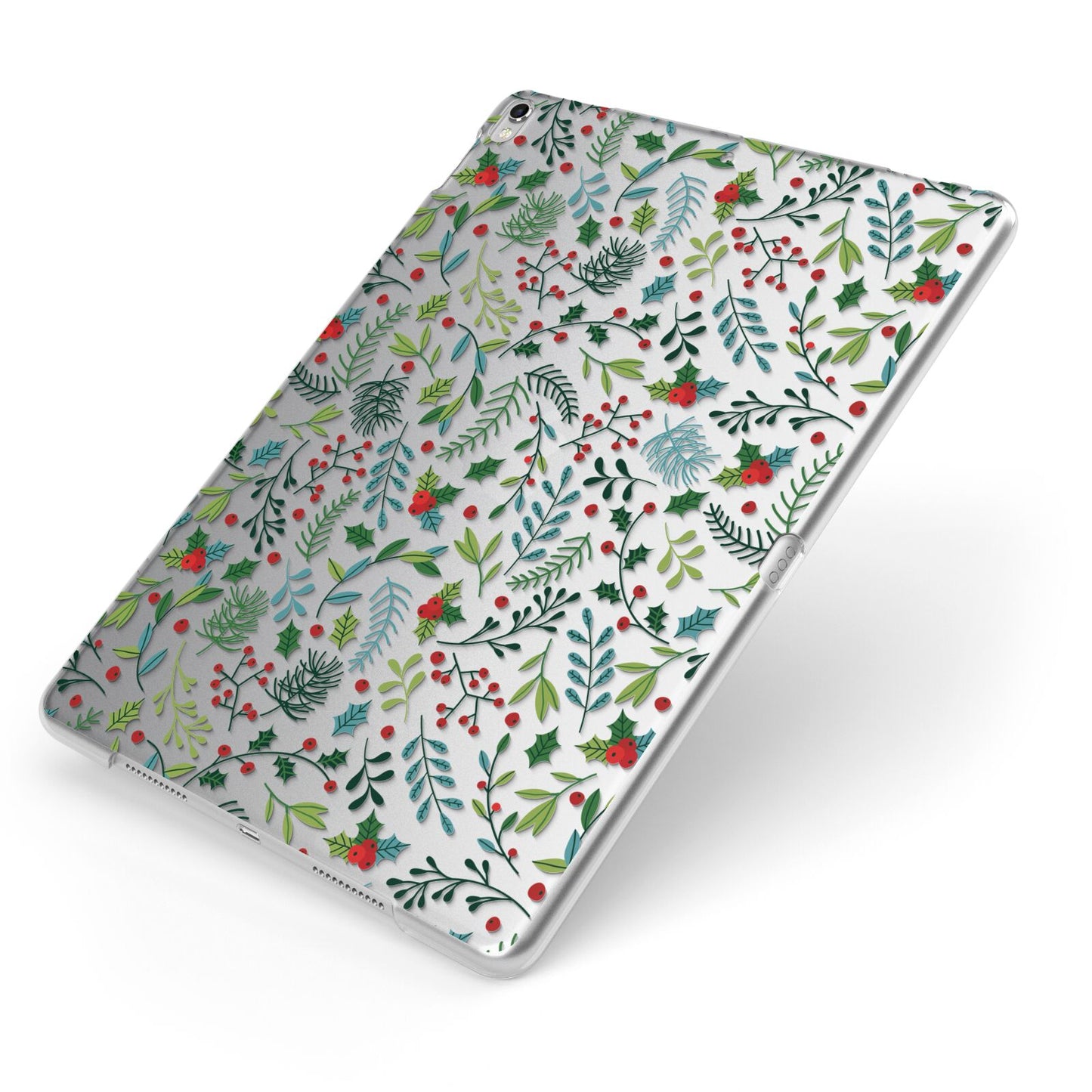 Winter Floral Apple iPad Case on Silver iPad Side View