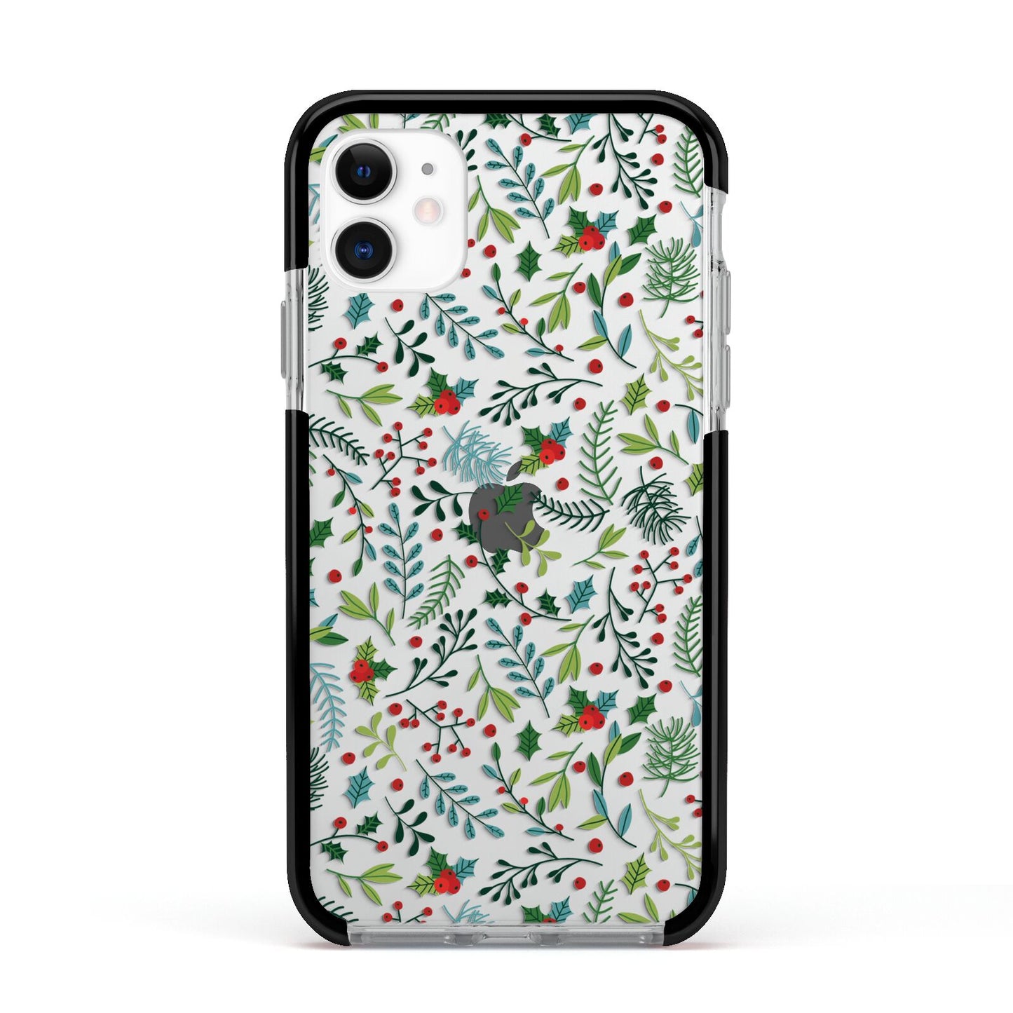 Winter Floral Apple iPhone 11 in White with Black Impact Case