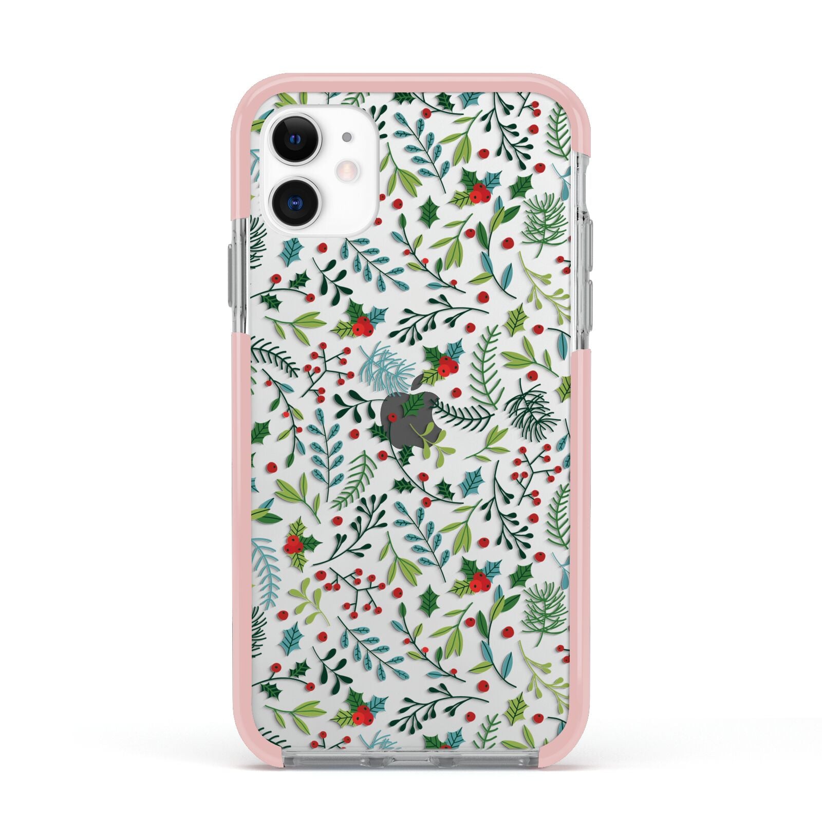 Winter Floral Apple iPhone 11 in White with Pink Impact Case