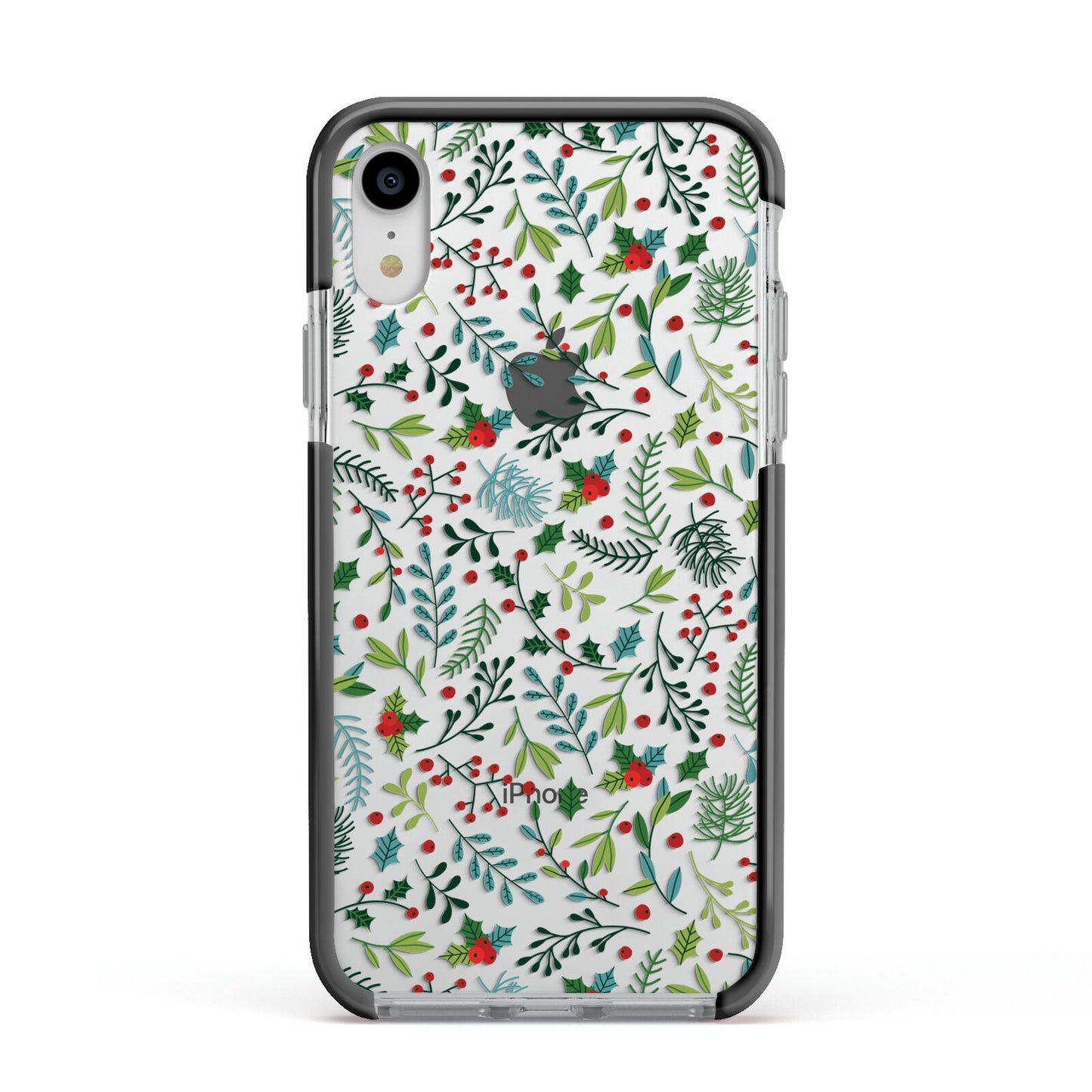 Winter Floral Apple iPhone XR Impact Case Black Edge on Silver Phone