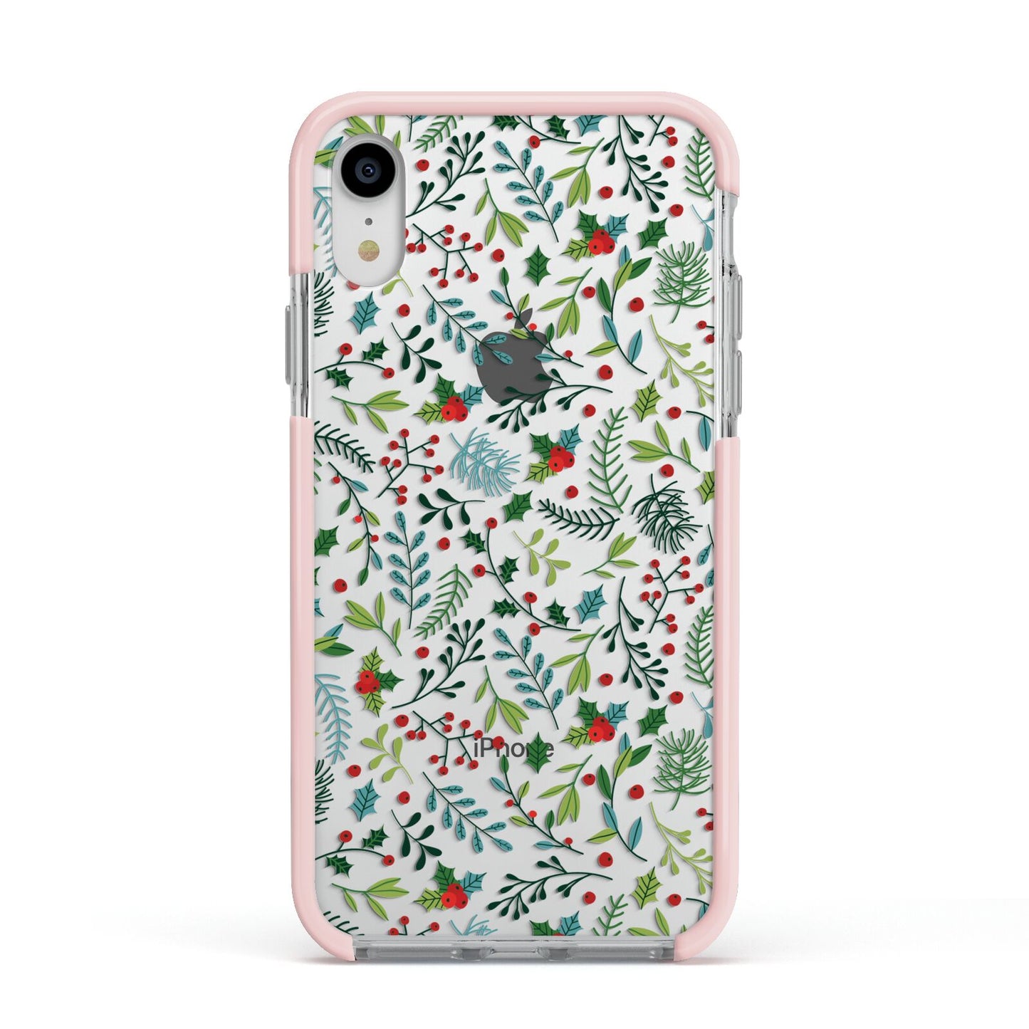 Winter Floral Apple iPhone XR Impact Case Pink Edge on Silver Phone