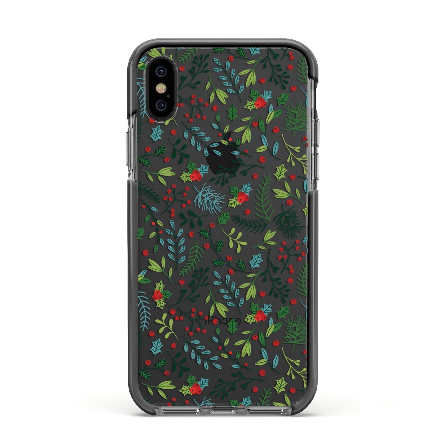 Winter Floral Apple iPhone Xs Impact Case Black Edge on Black Phone