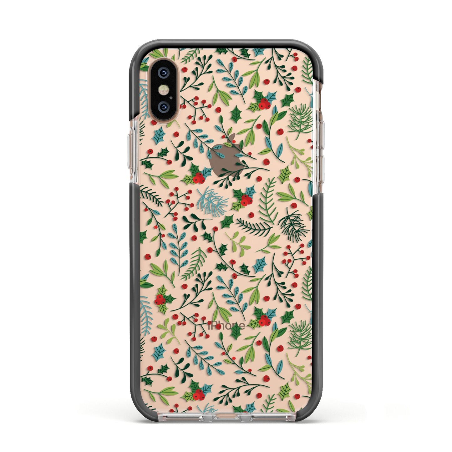 Winter Floral Apple iPhone Xs Impact Case Black Edge on Gold Phone