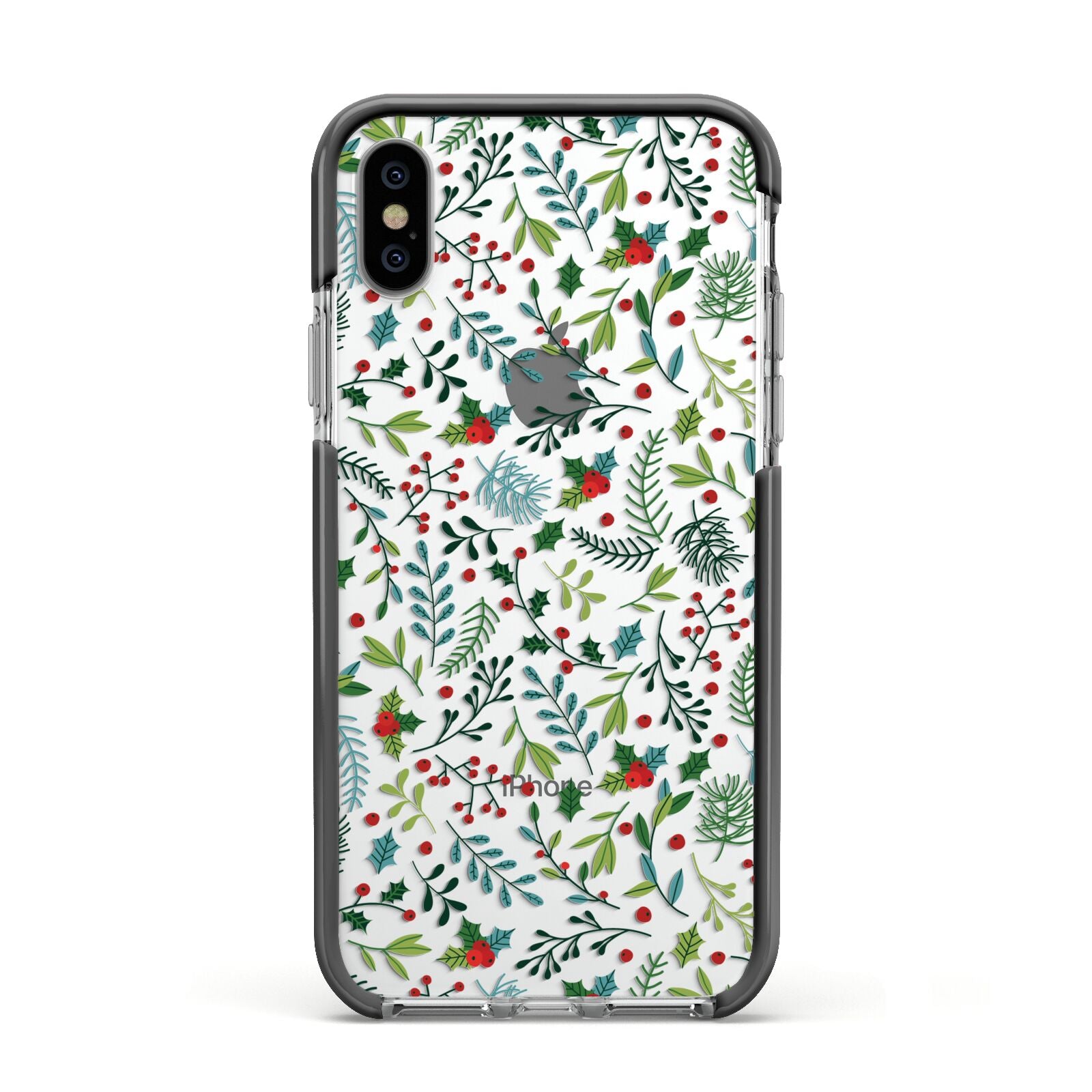 Winter Floral Apple iPhone Xs Impact Case Black Edge on Silver Phone