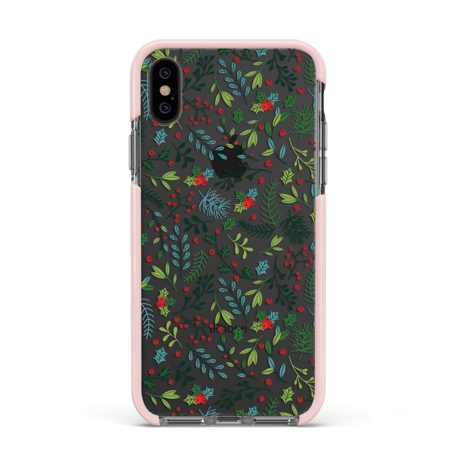 Winter Floral Apple iPhone Xs Impact Case Pink Edge on Black Phone