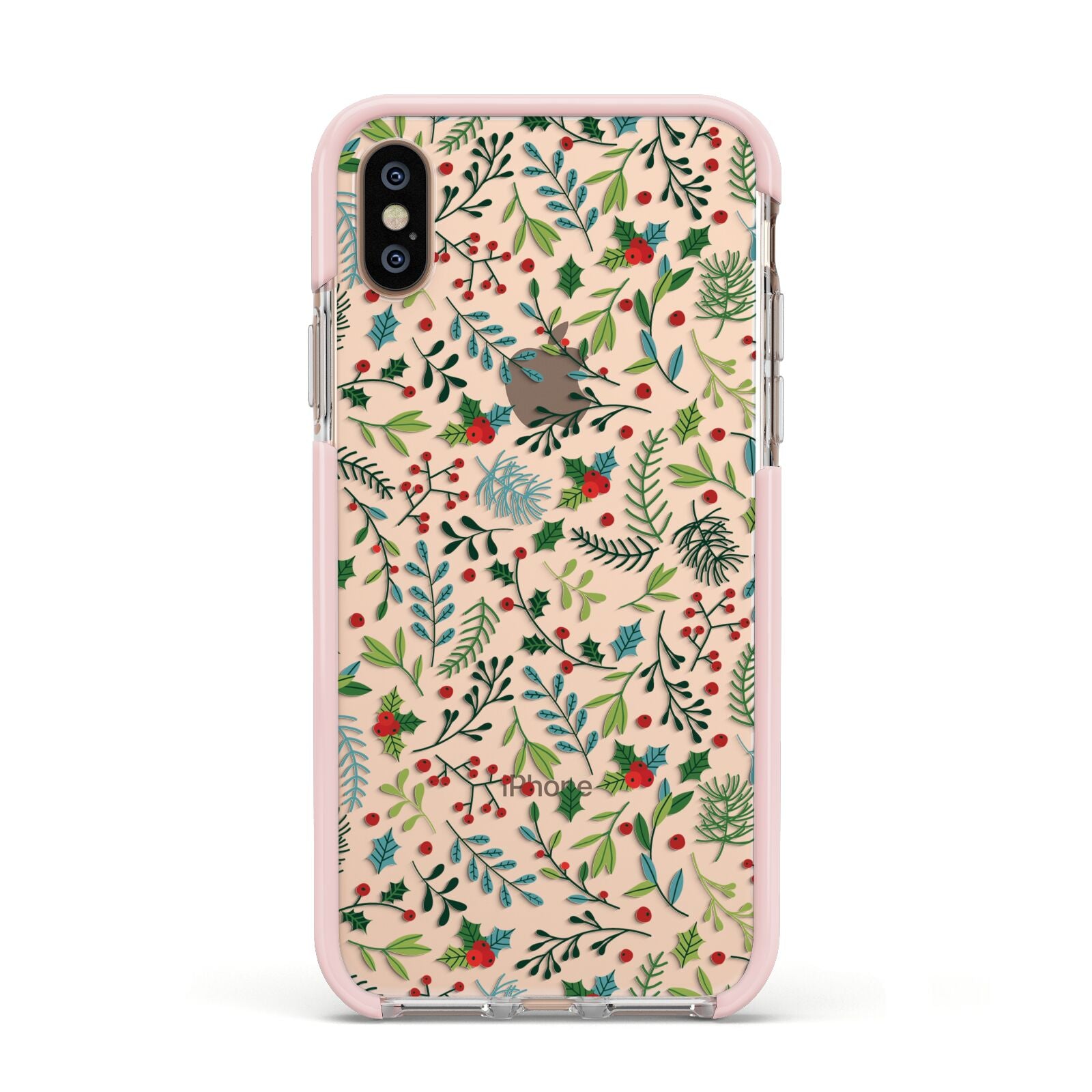 Winter Floral Apple iPhone Xs Impact Case Pink Edge on Gold Phone