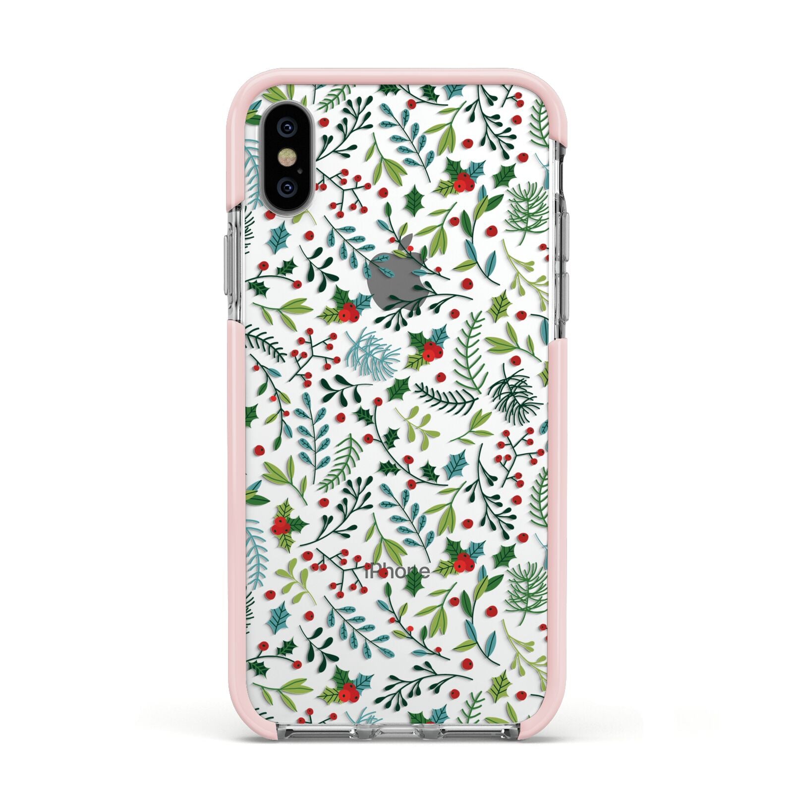 Winter Floral Apple iPhone Xs Impact Case Pink Edge on Silver Phone