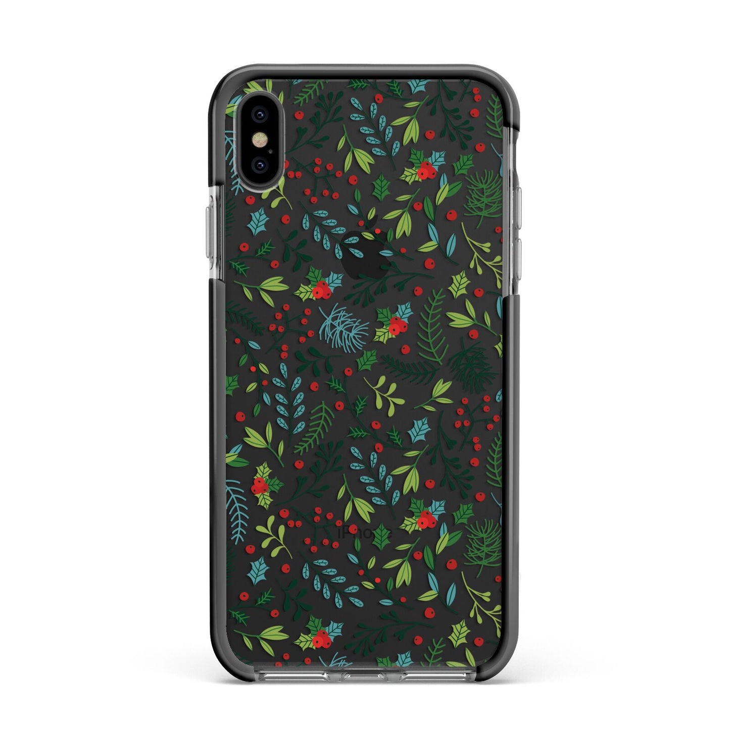 Winter Floral Apple iPhone Xs Max Impact Case Black Edge on Black Phone