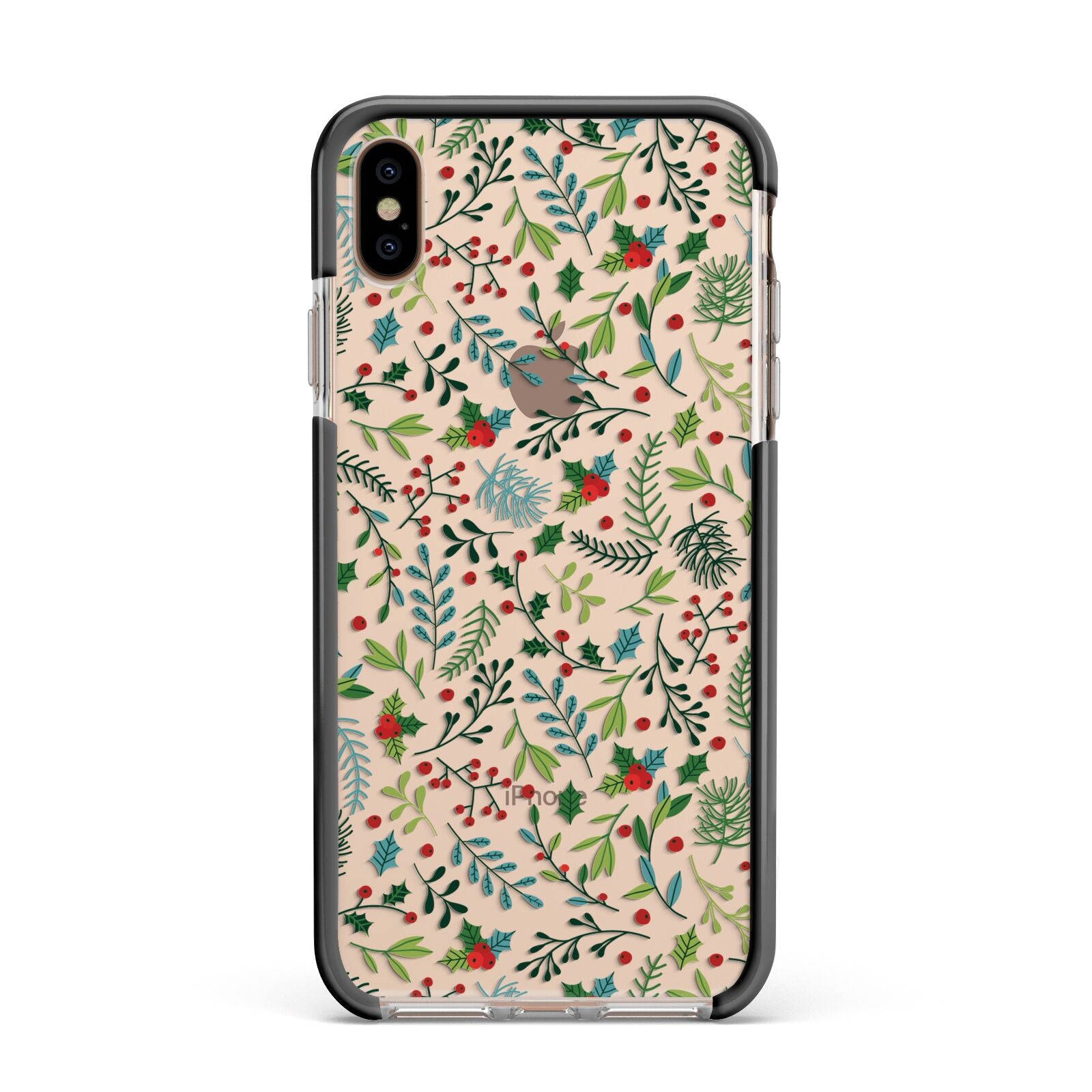 Winter Floral Apple iPhone Xs Max Impact Case Black Edge on Gold Phone